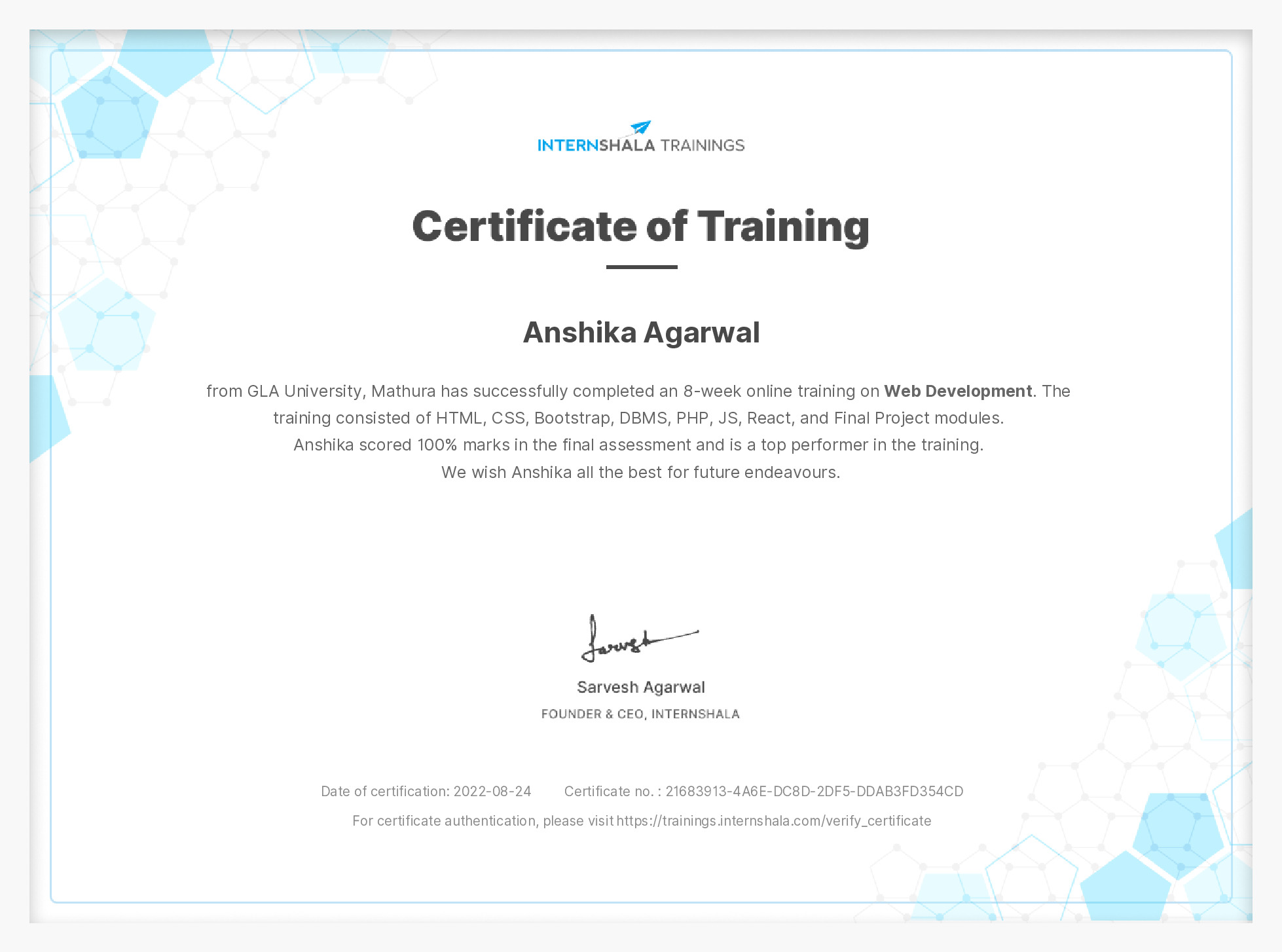 Certificate of completion