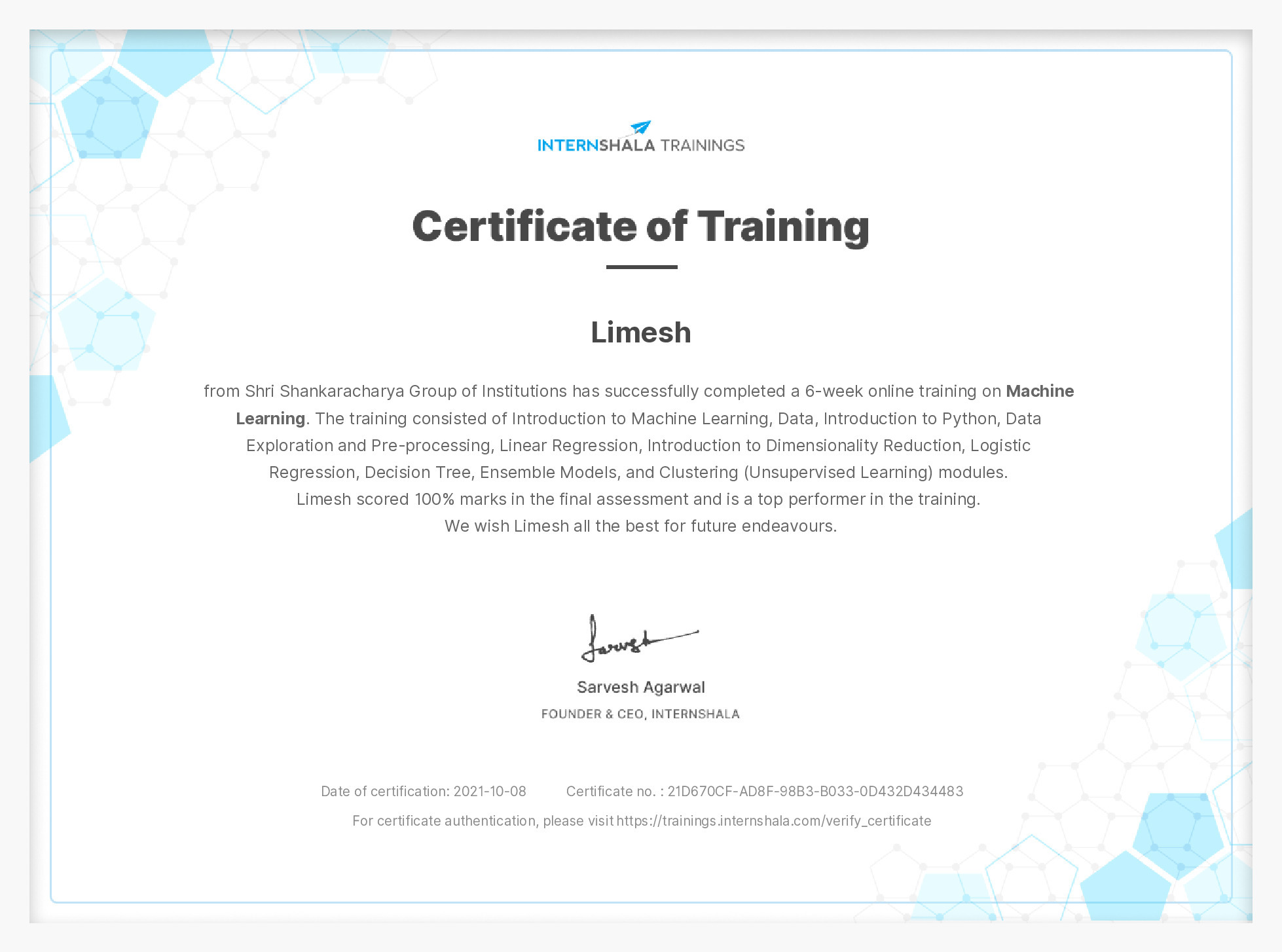Certificate of completion