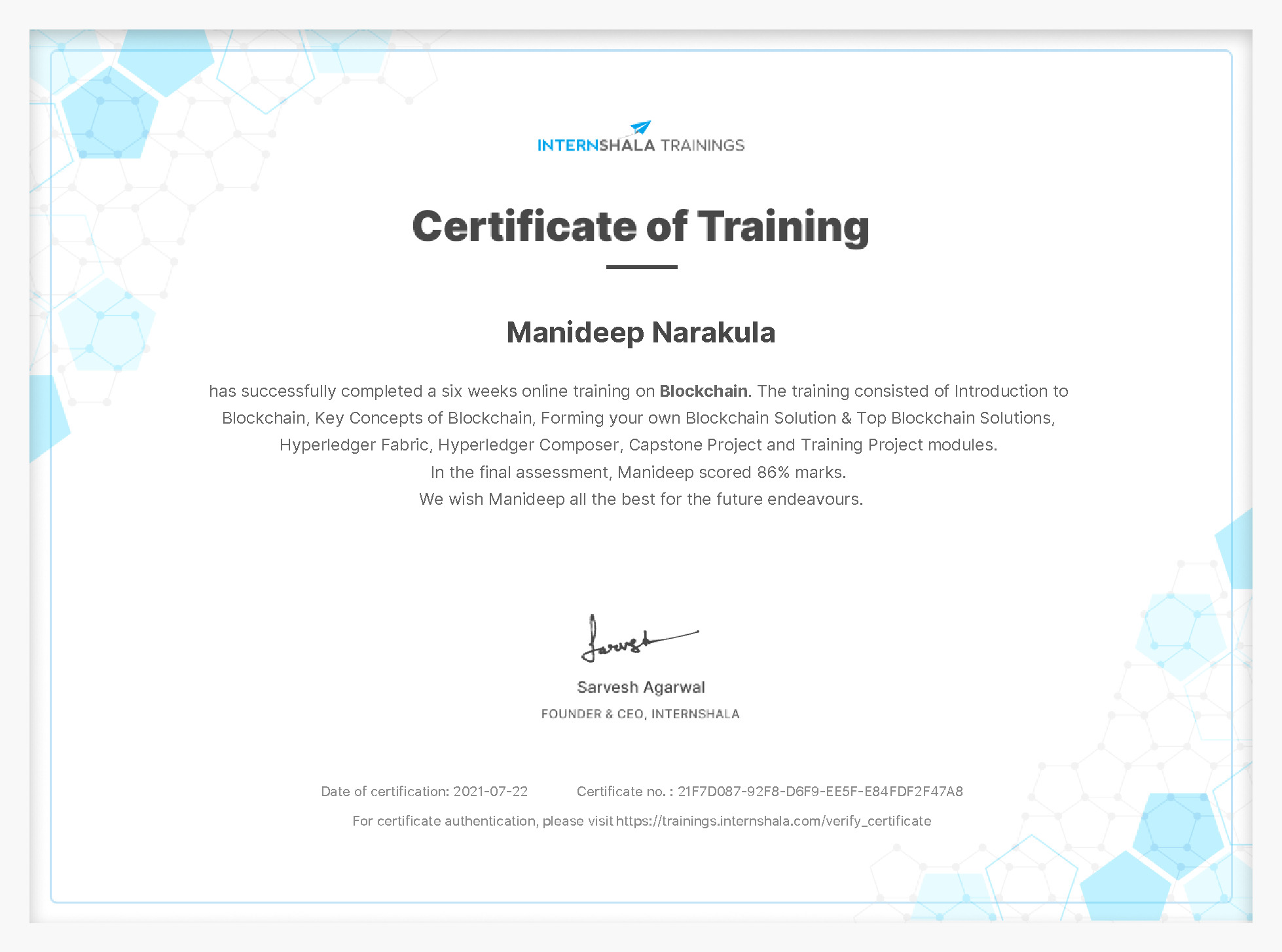 Certificate of completion