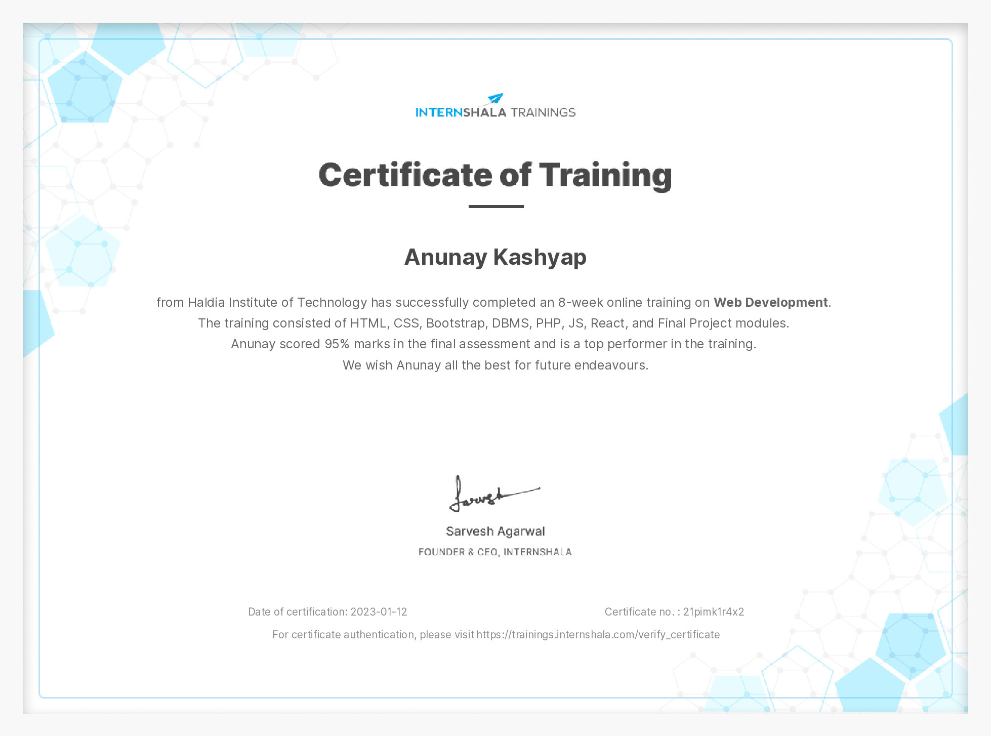Certificate of completion