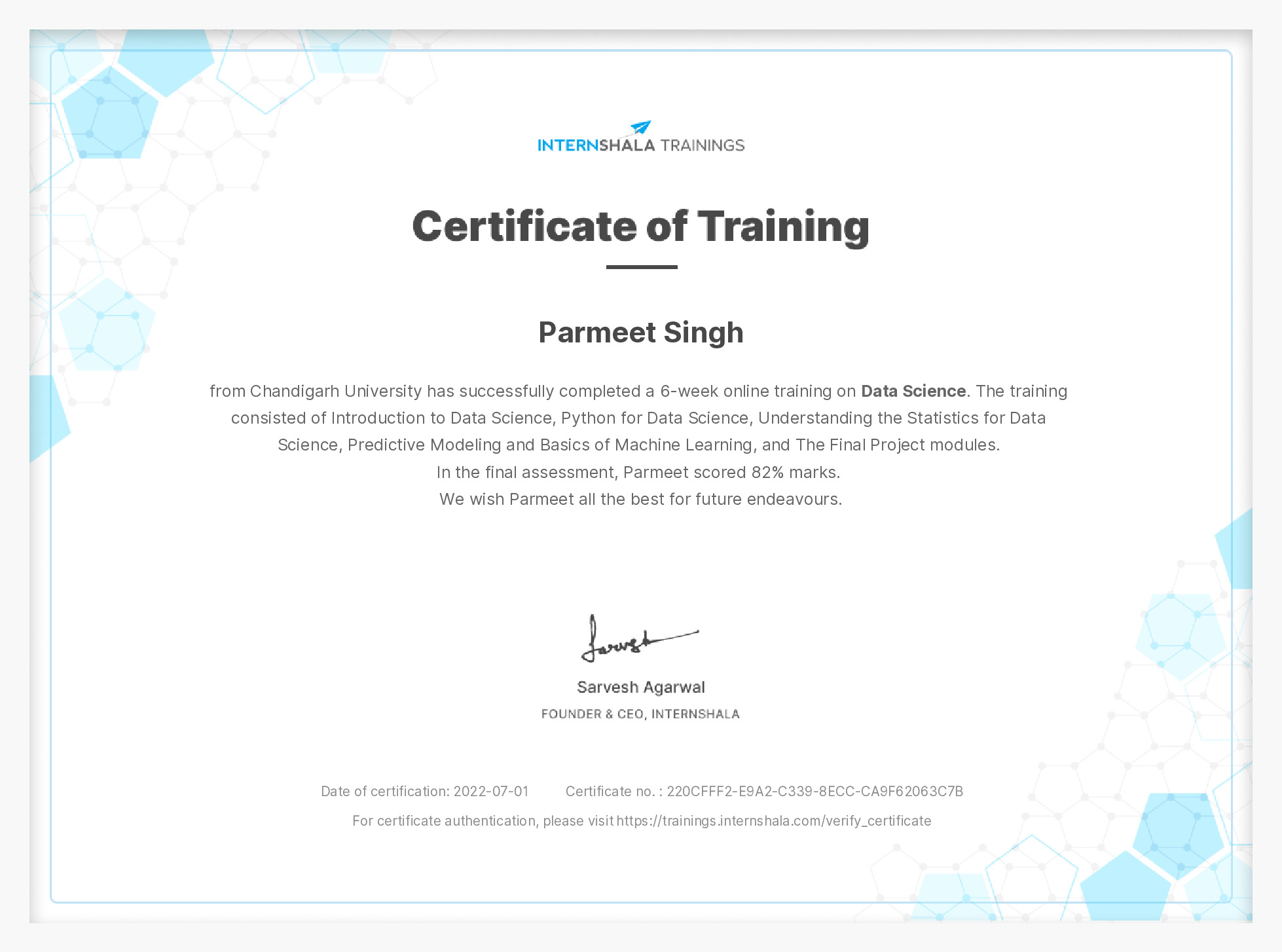Certificate of completion