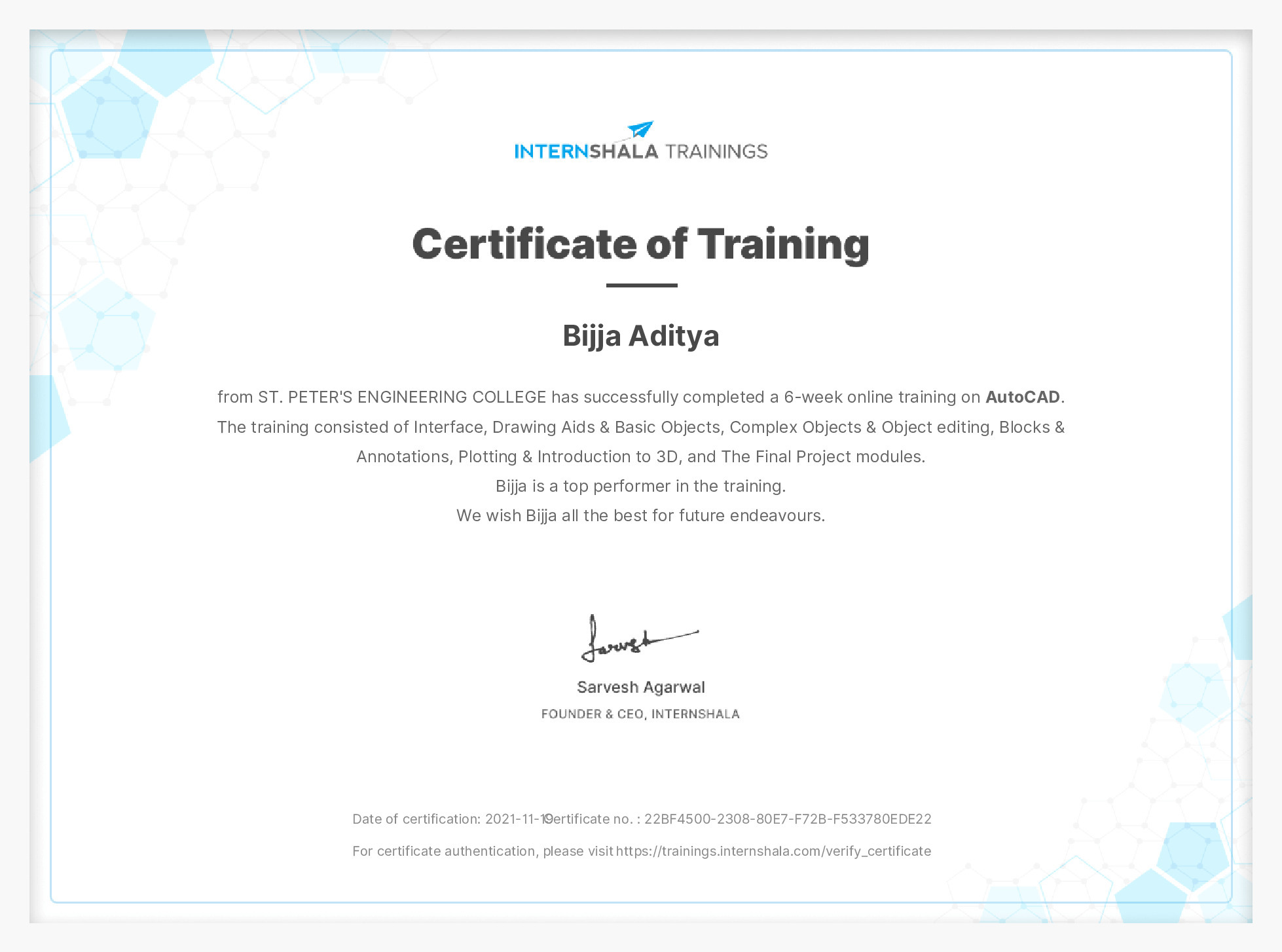 Certificate of completion