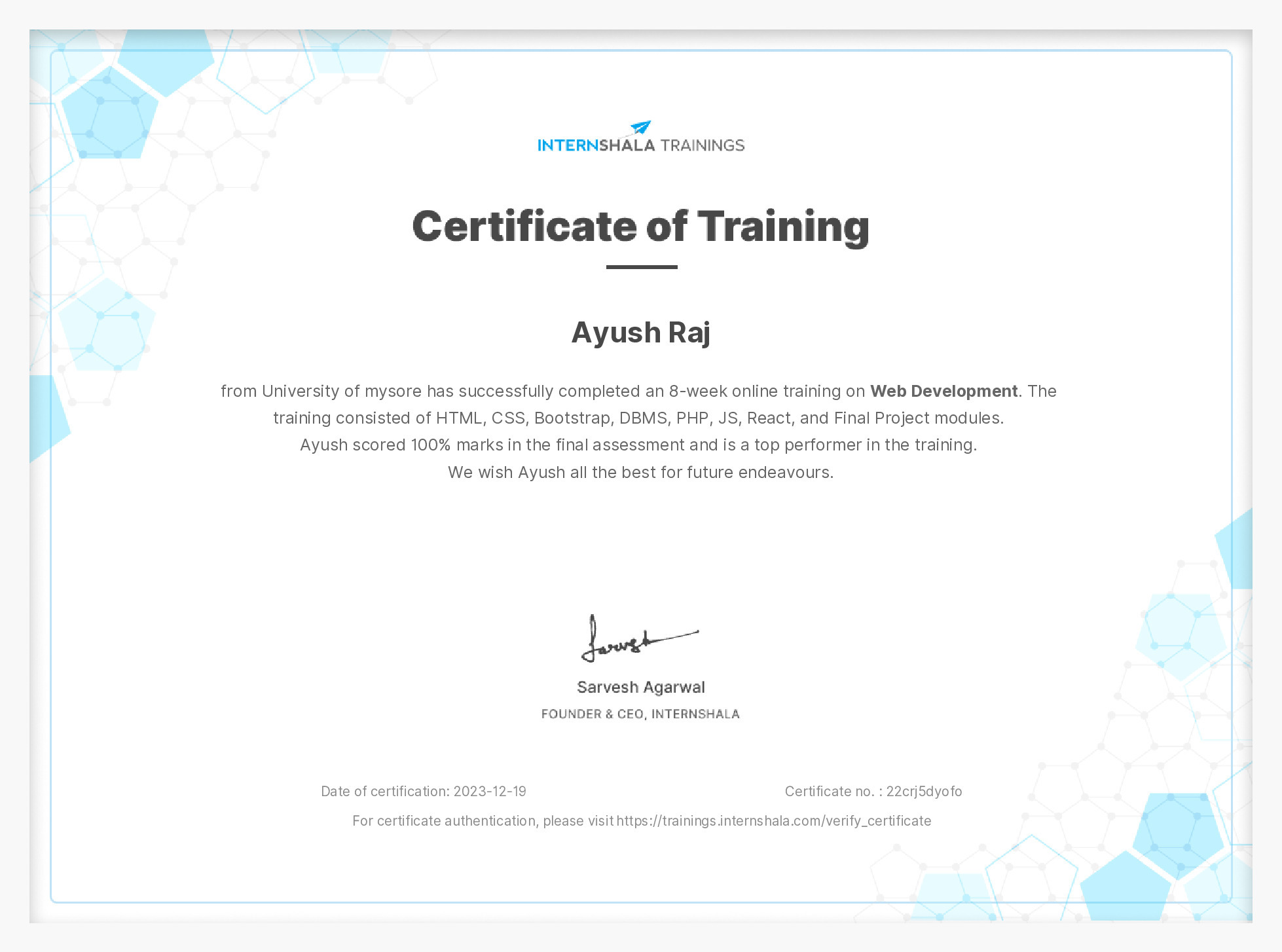 Certificate of completion