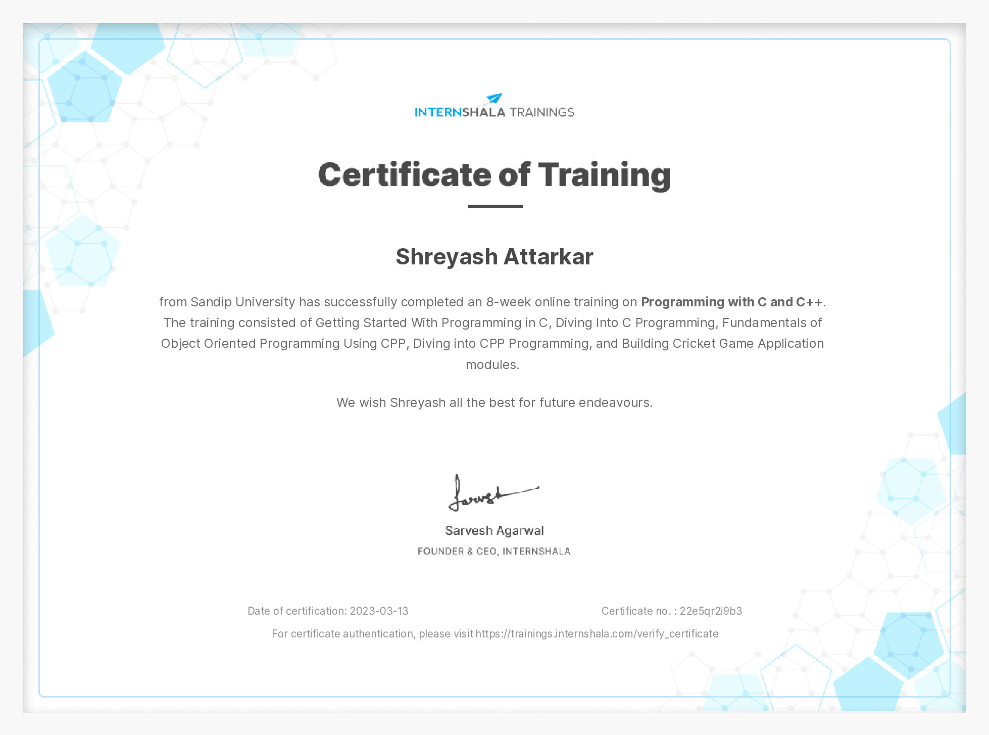 Certificate of completion