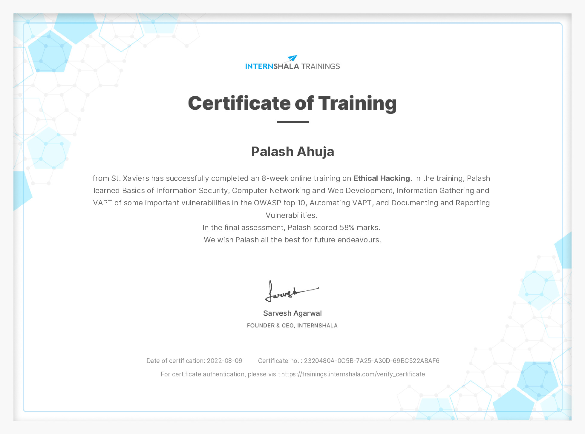 Certificate of completion