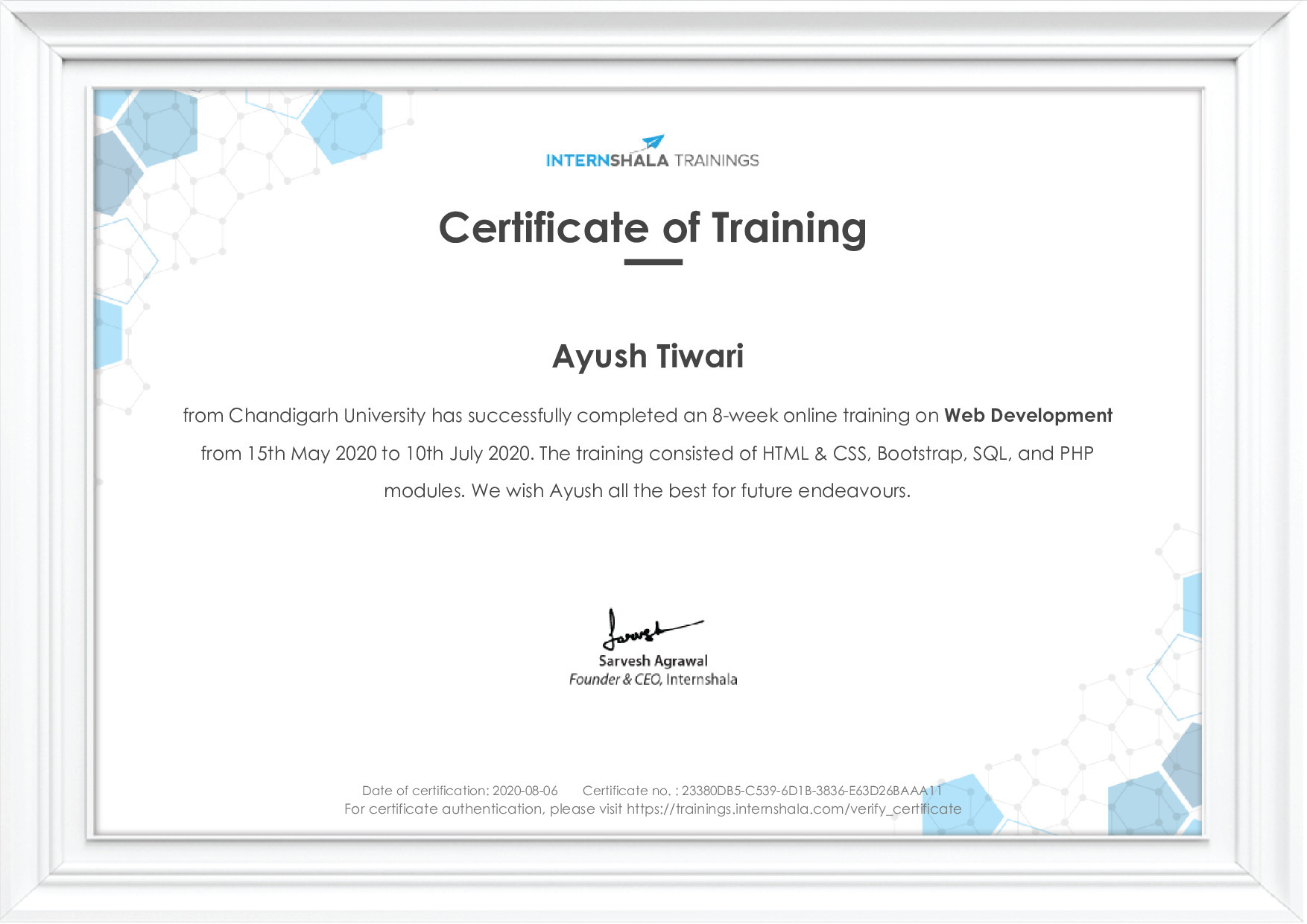 Certificate of completion