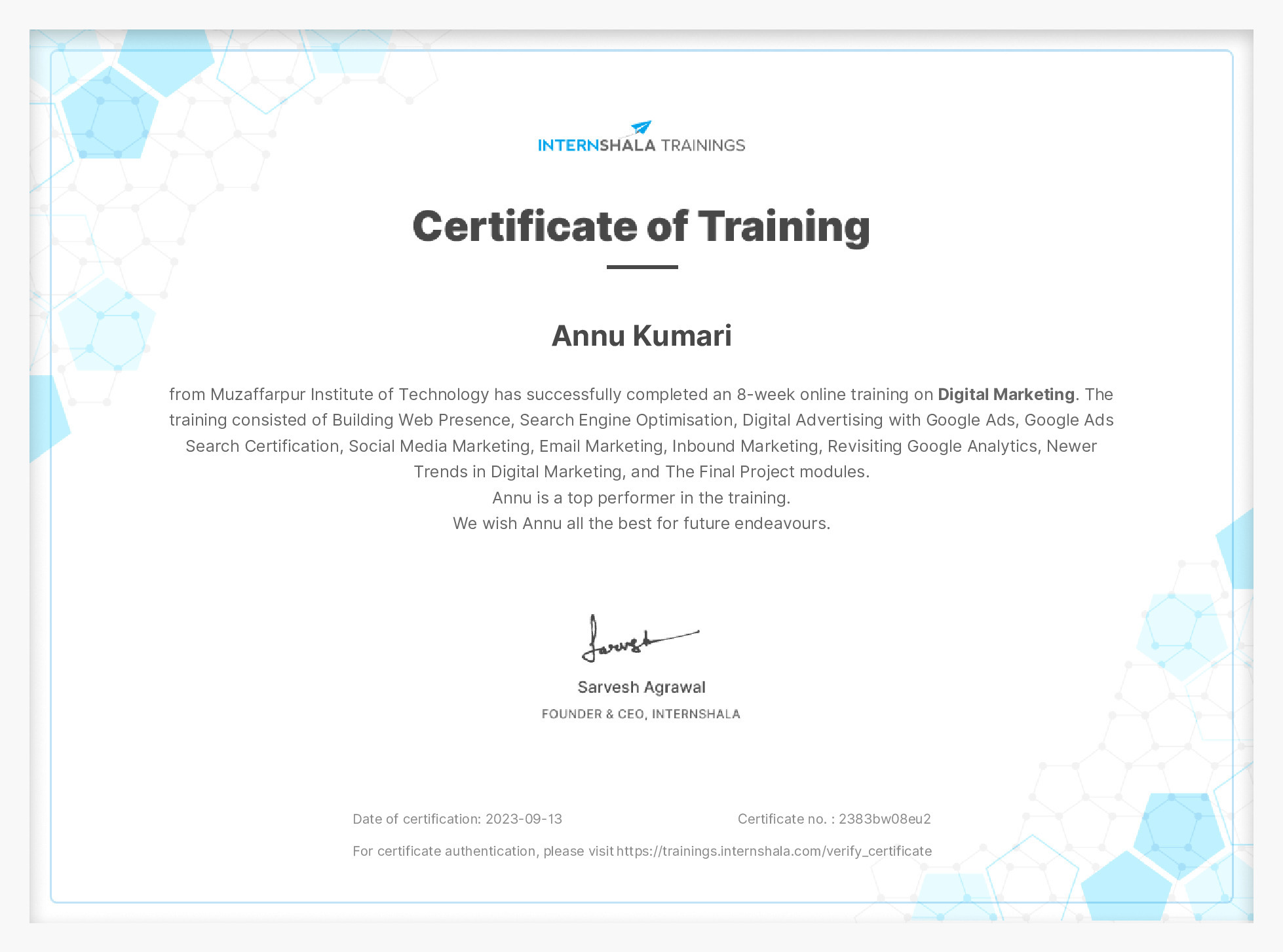 Certificate of completion