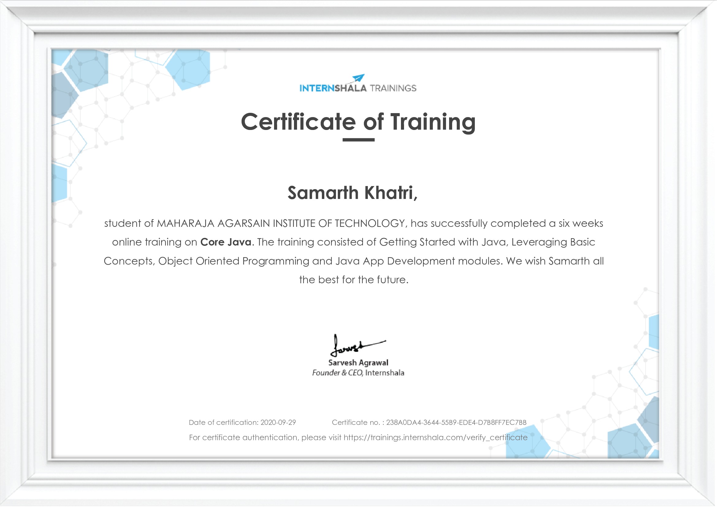Certificate of completion