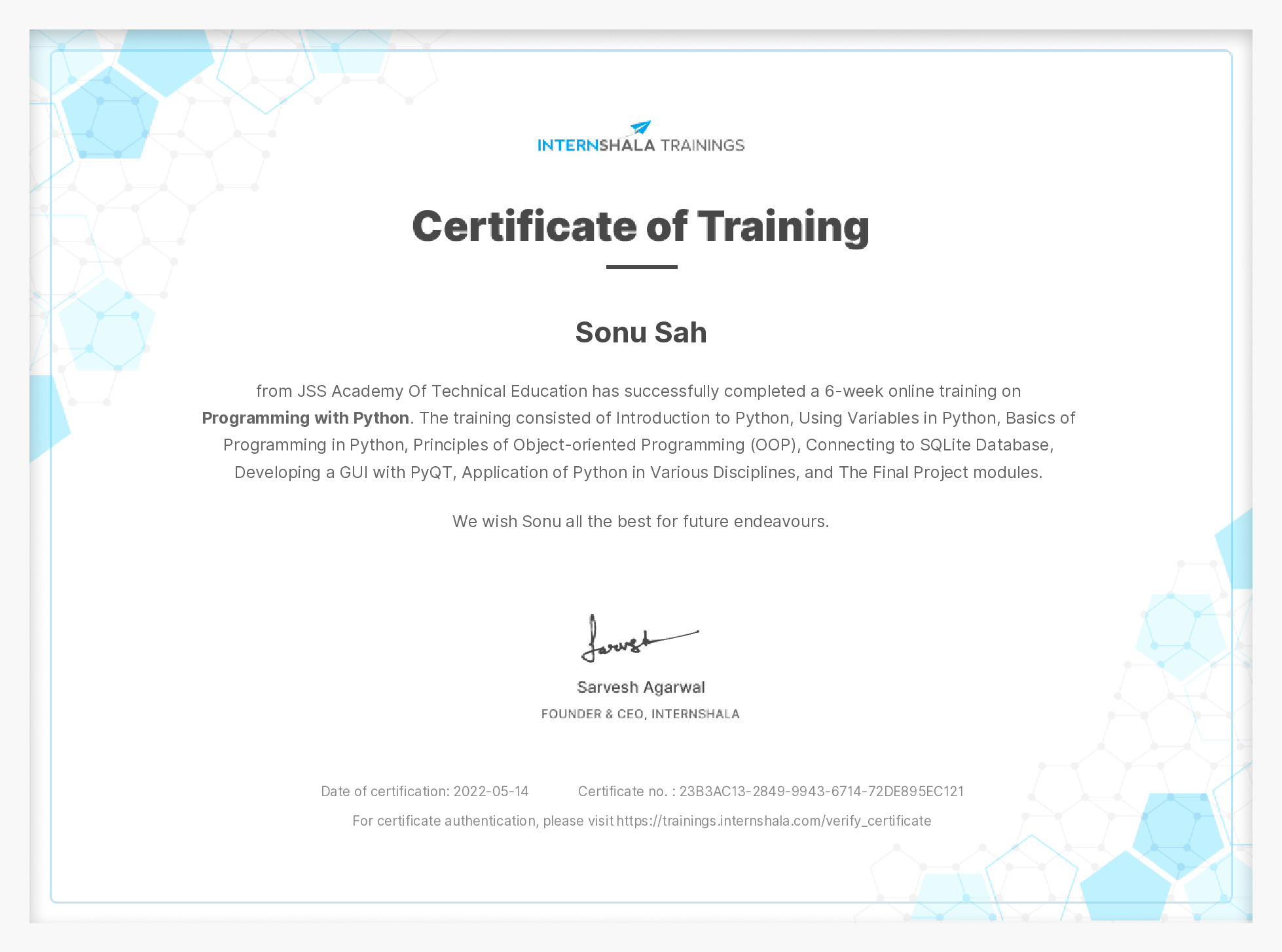 Certificate of completion
