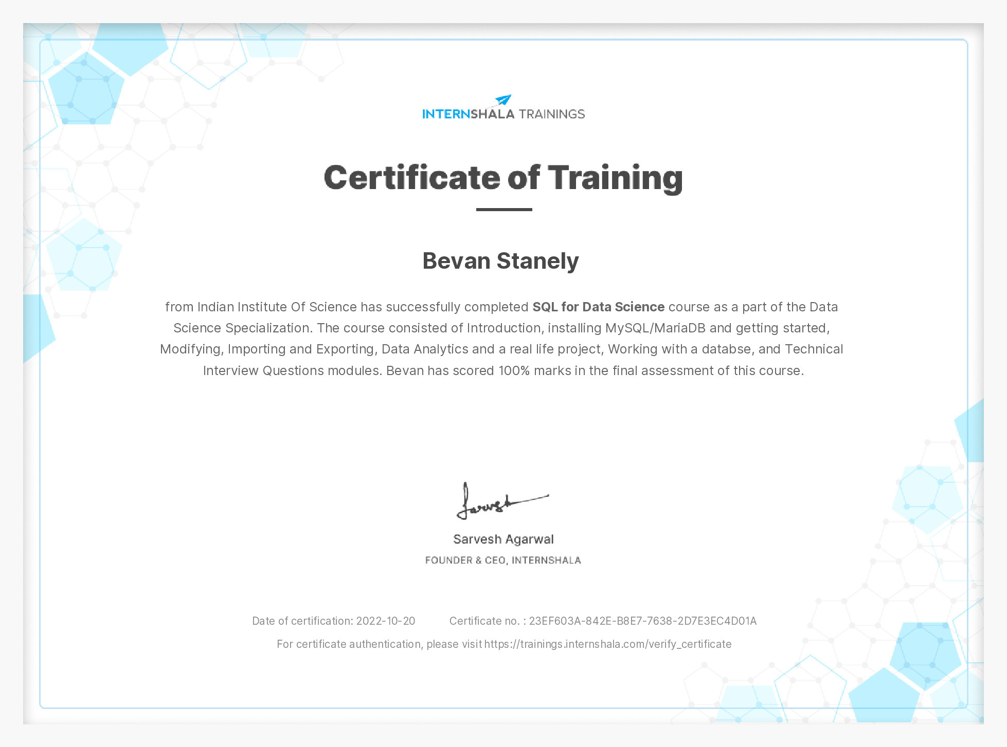 Certificate of completion