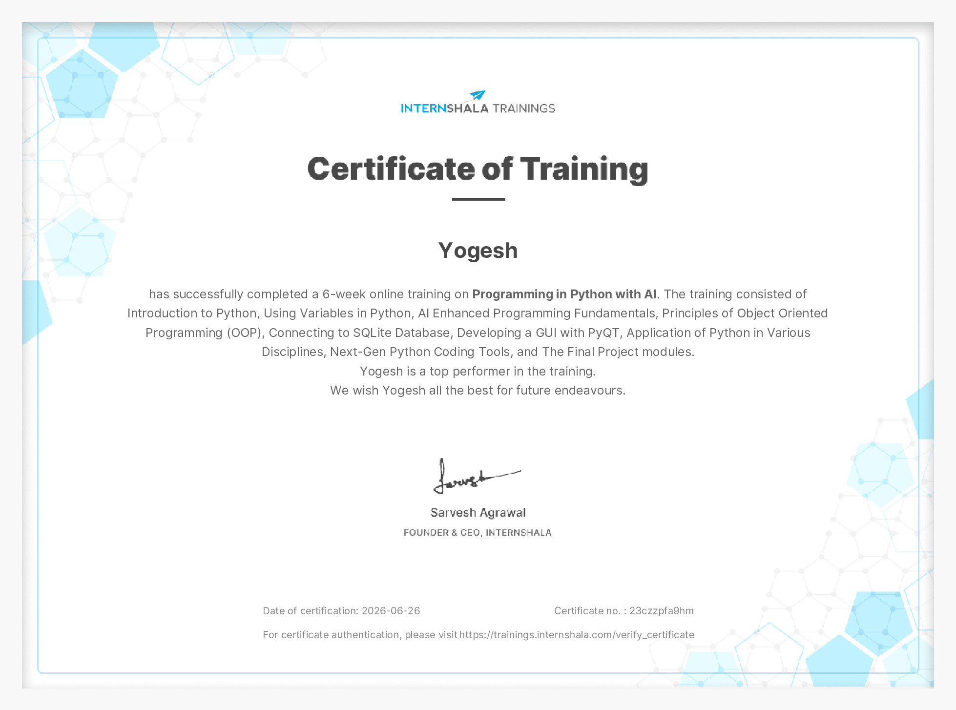 Certificate of completion