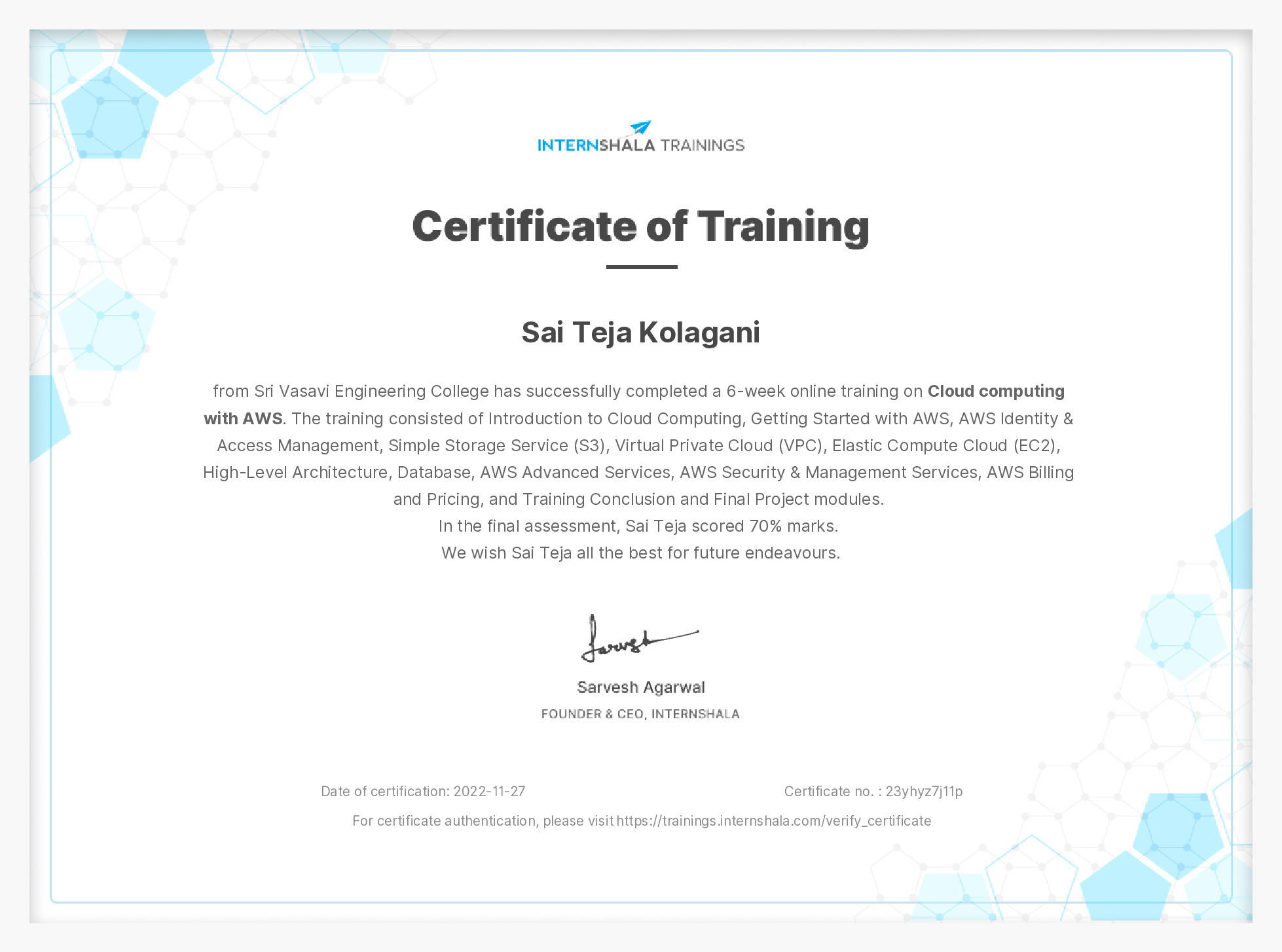 Certificate of completion