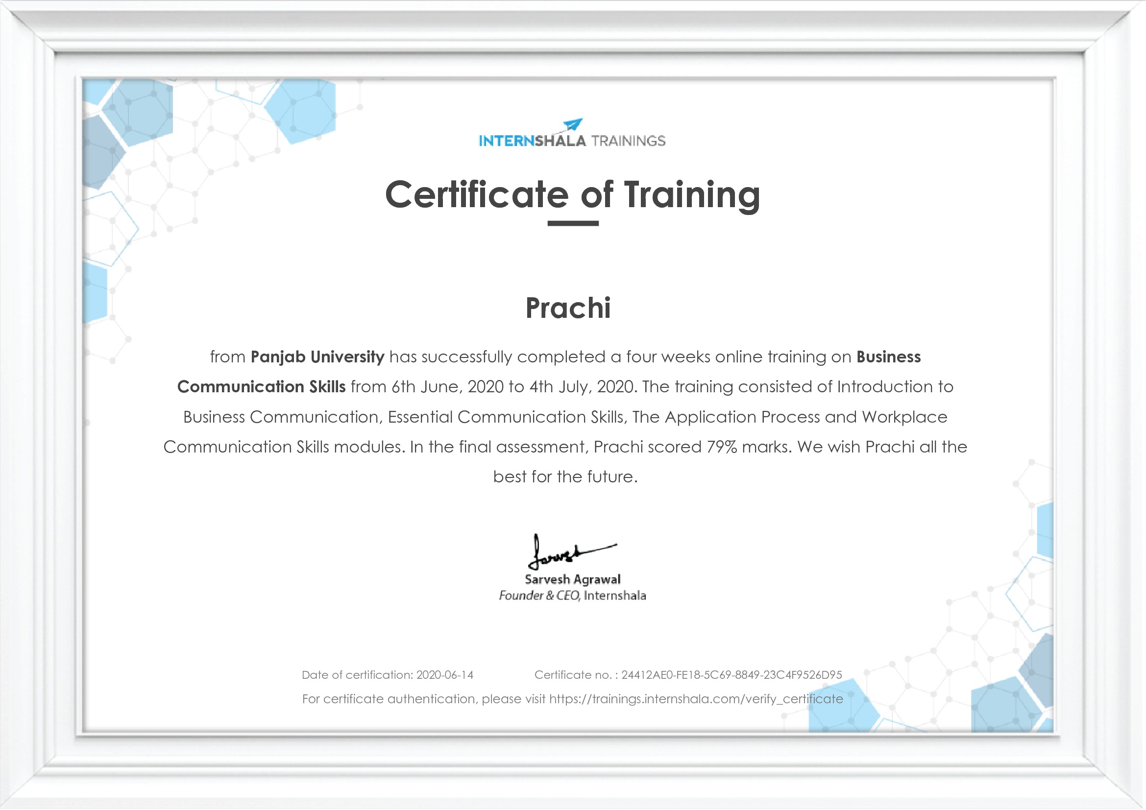 Certificate of completion