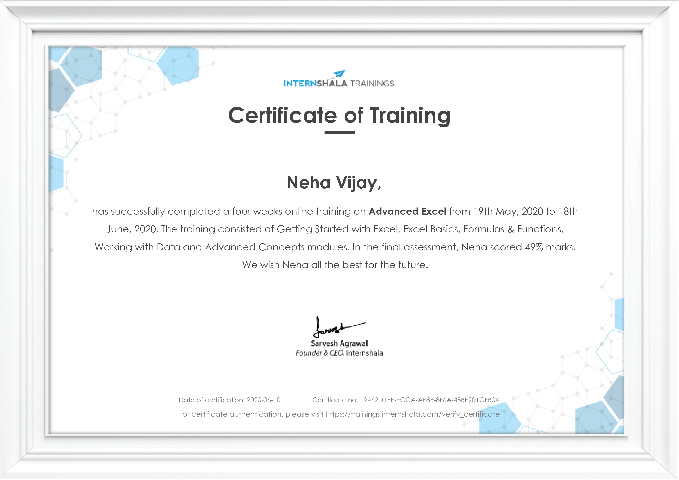 Certificate of completion