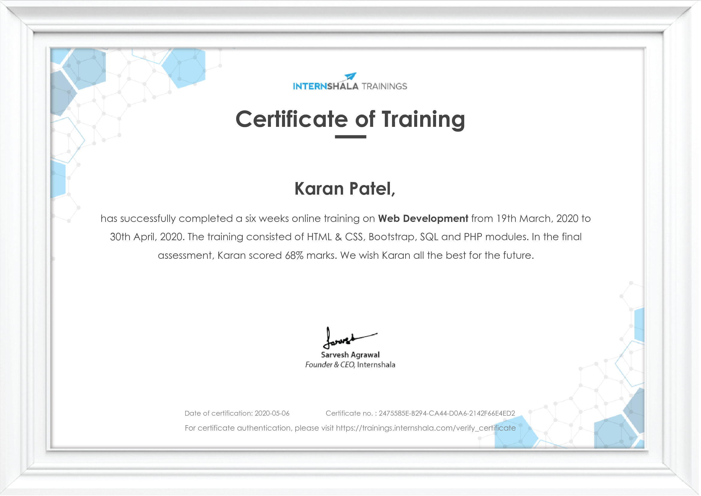 Certificate of completion