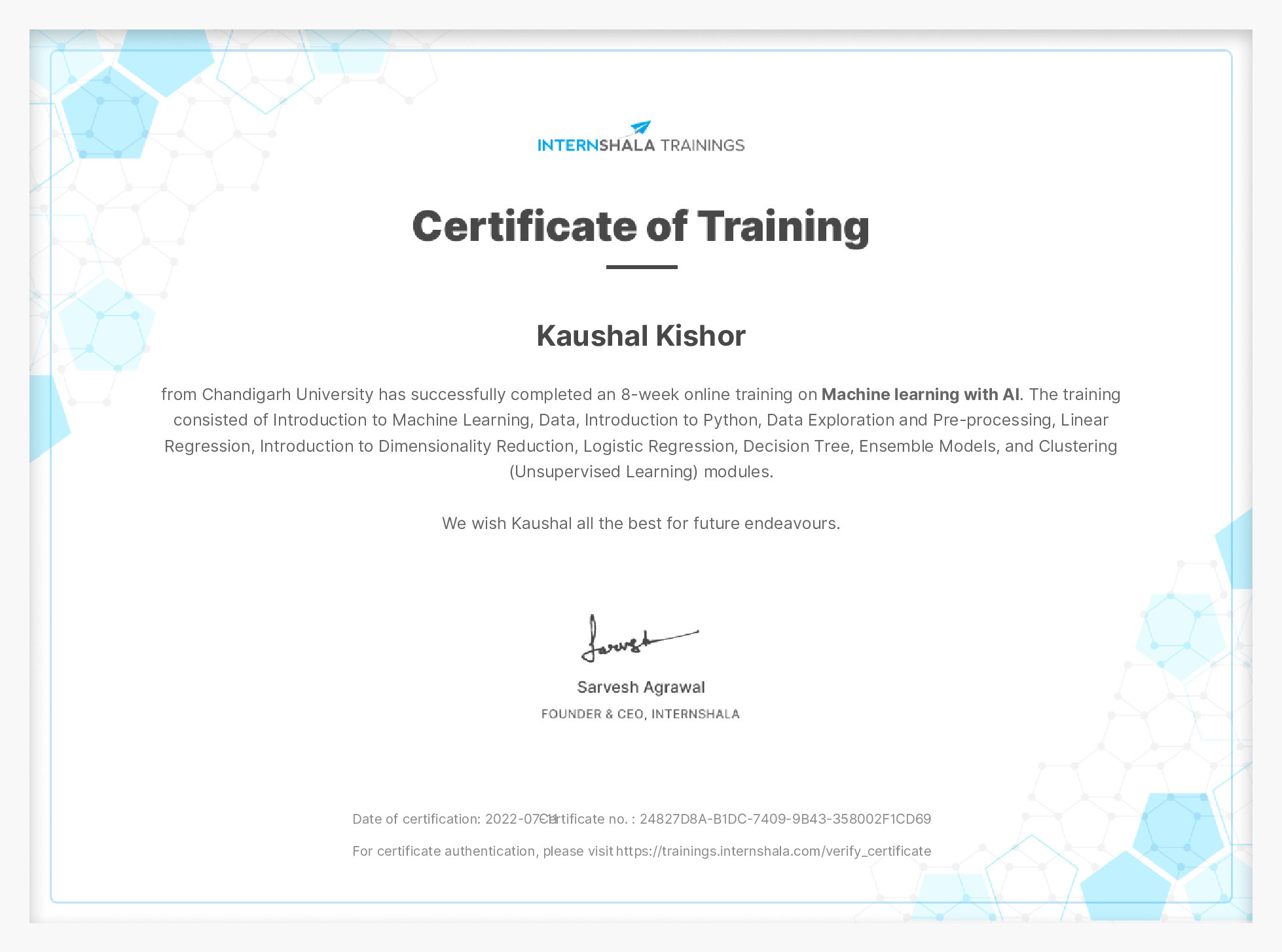 Certificate of completion