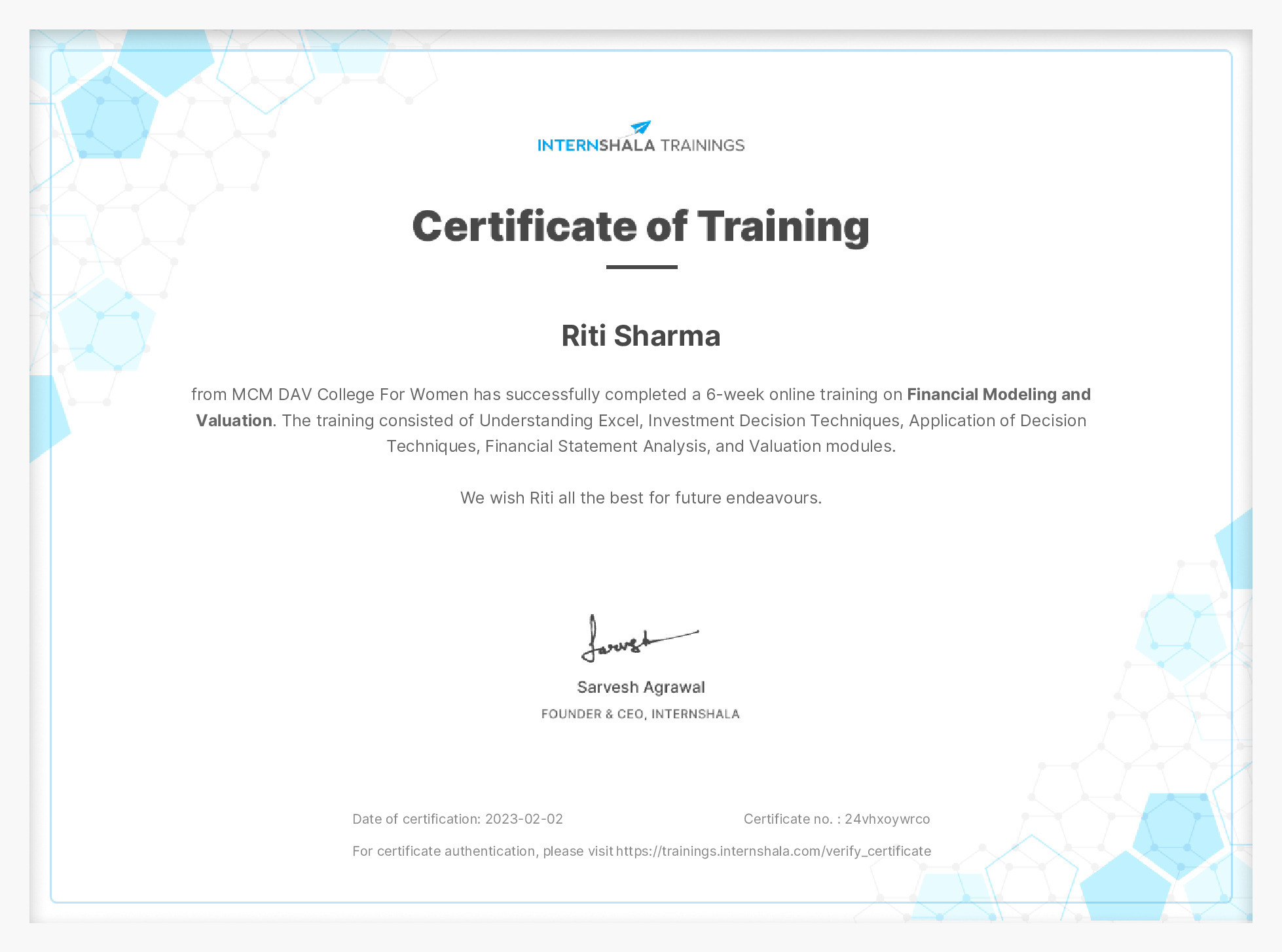 Certificate of completion