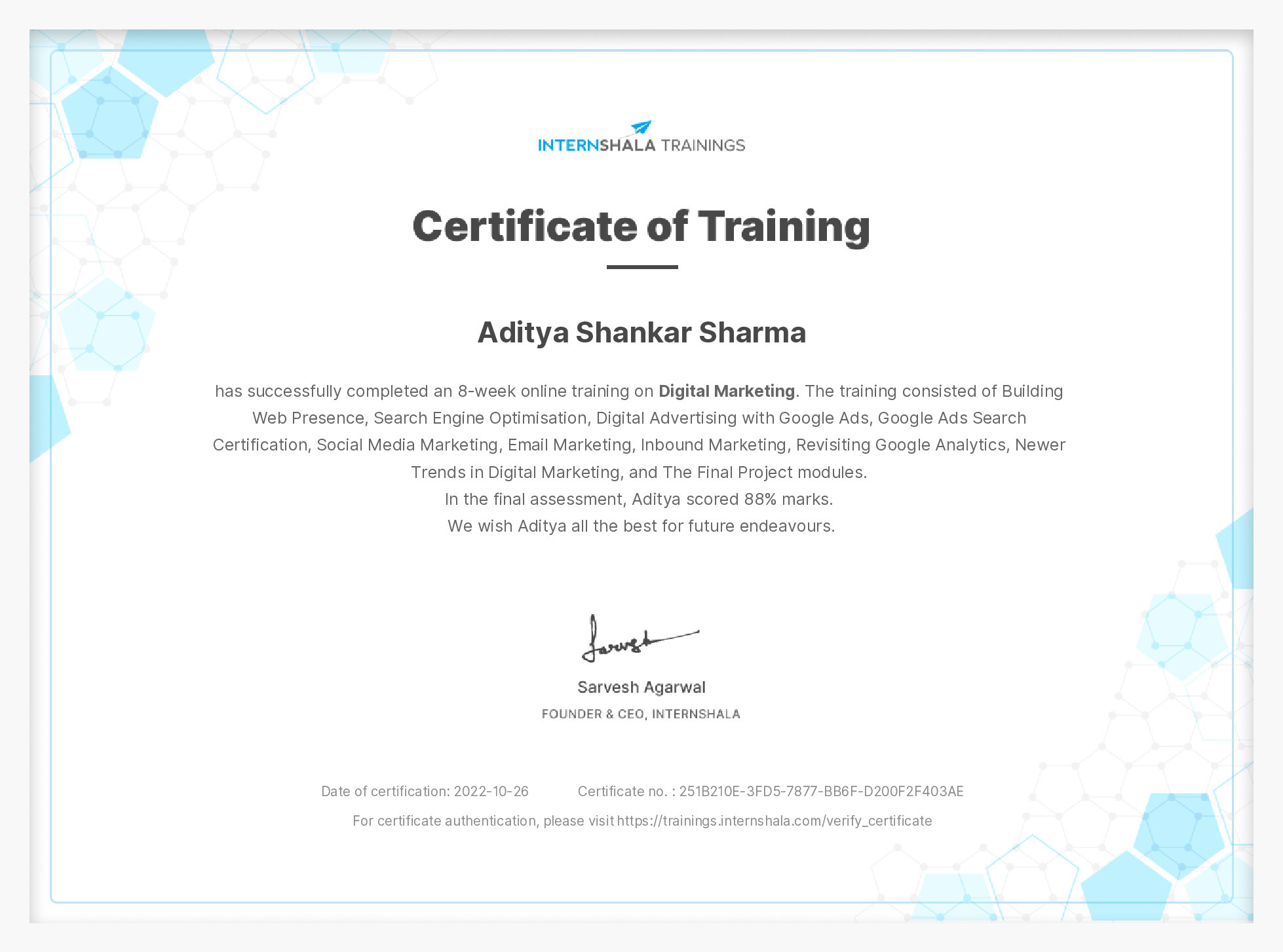 Certificate of completion