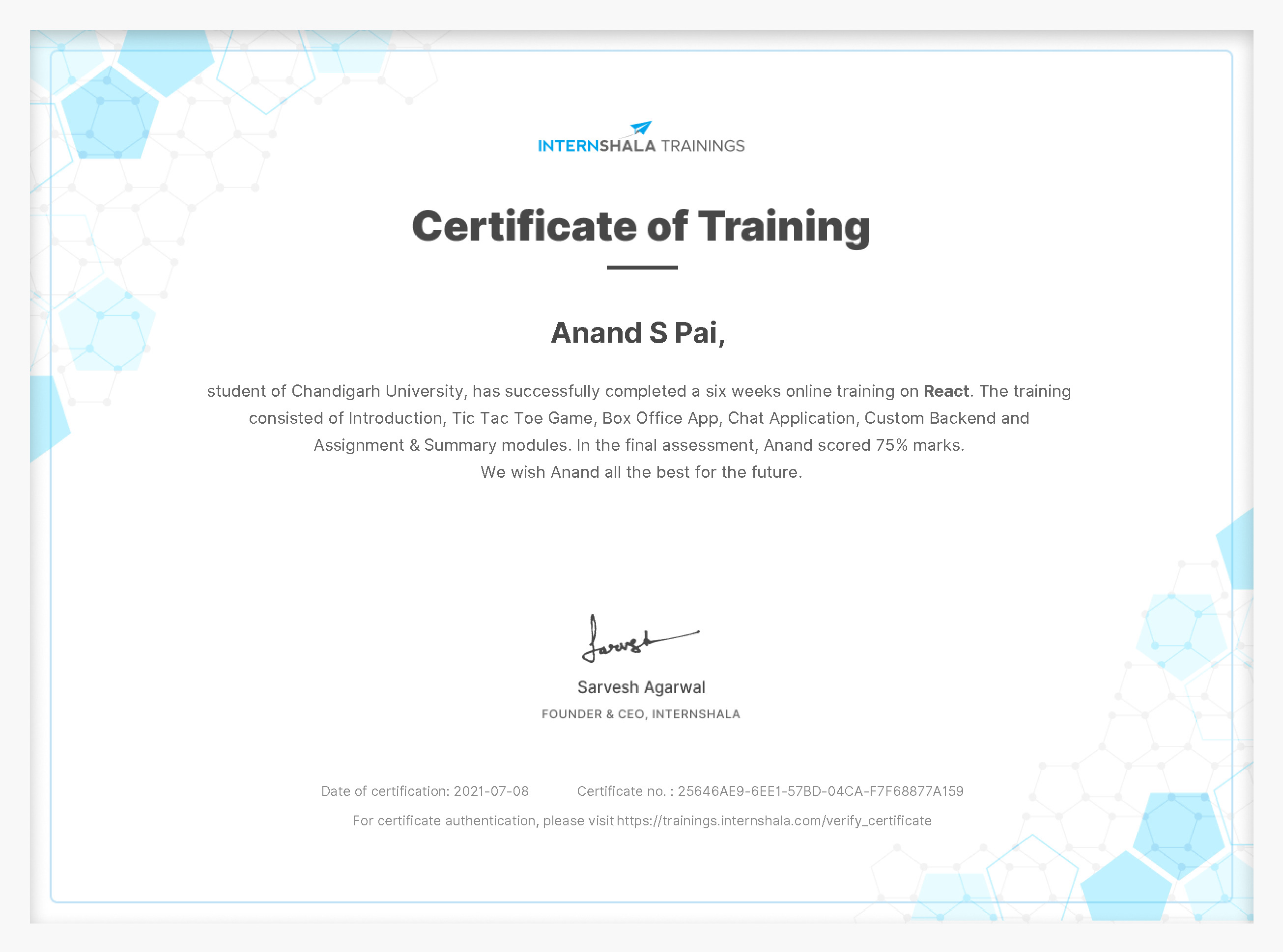 Certificate of completion