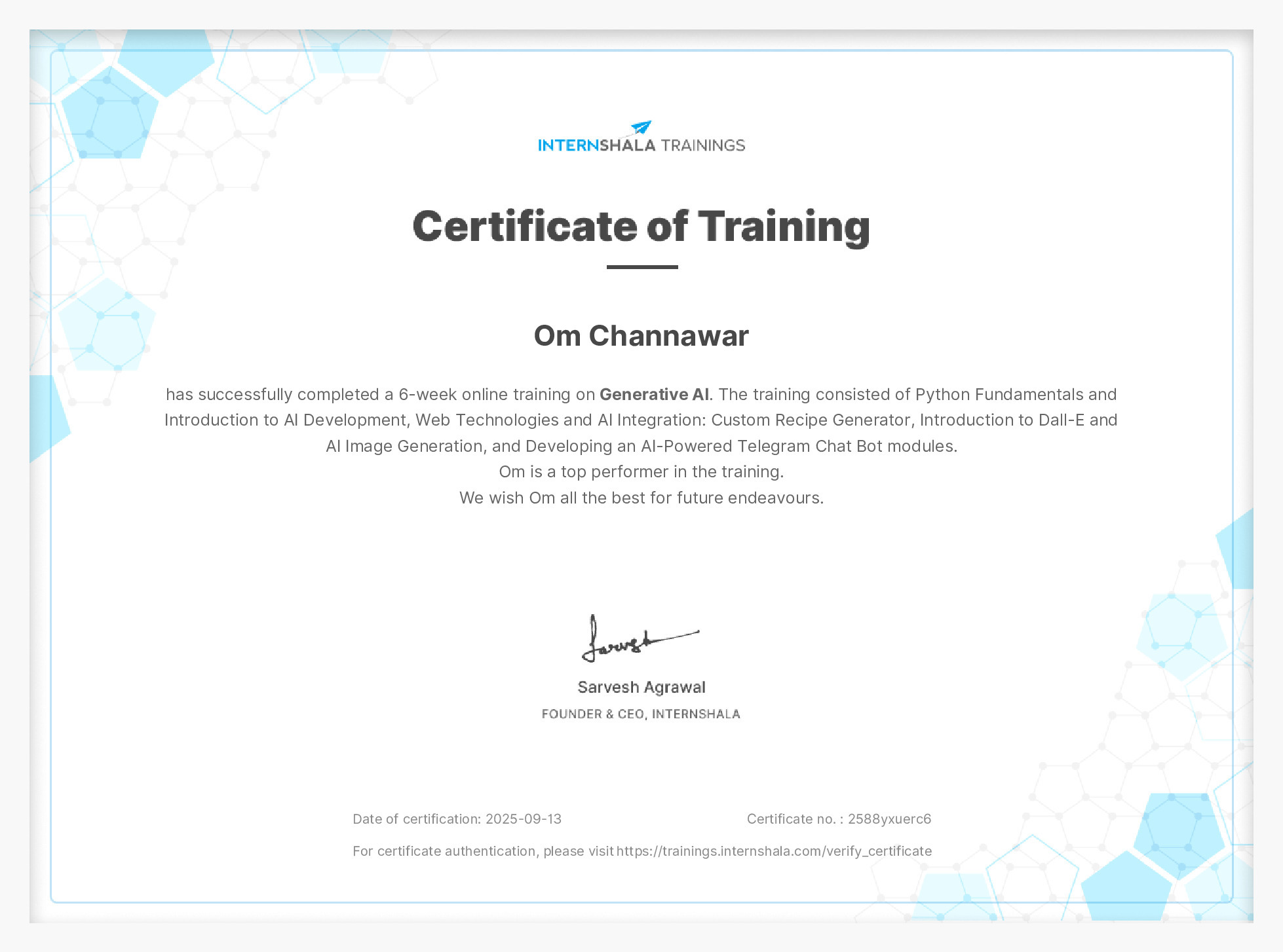 Certificate of completion