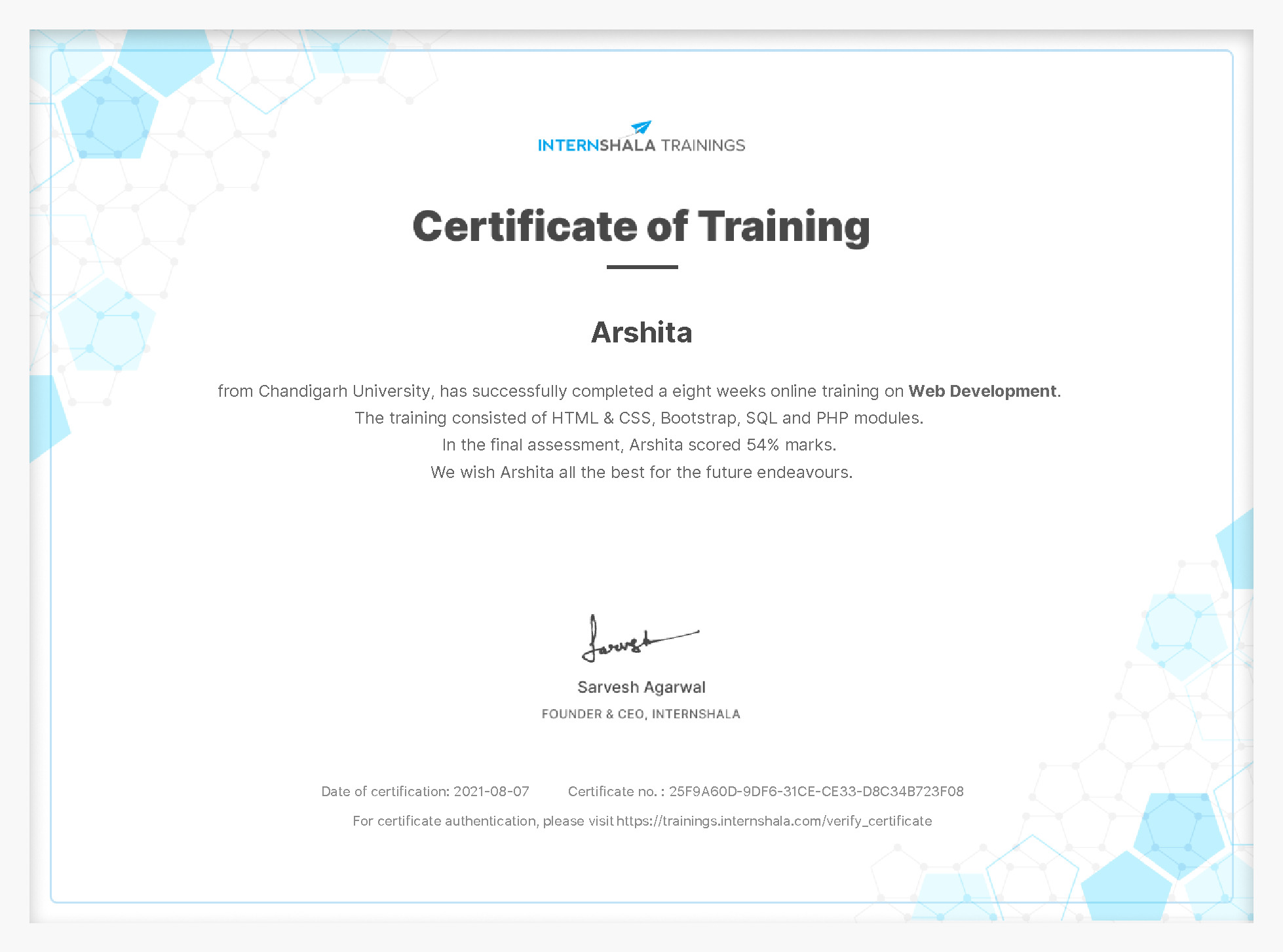 Certificate of completion