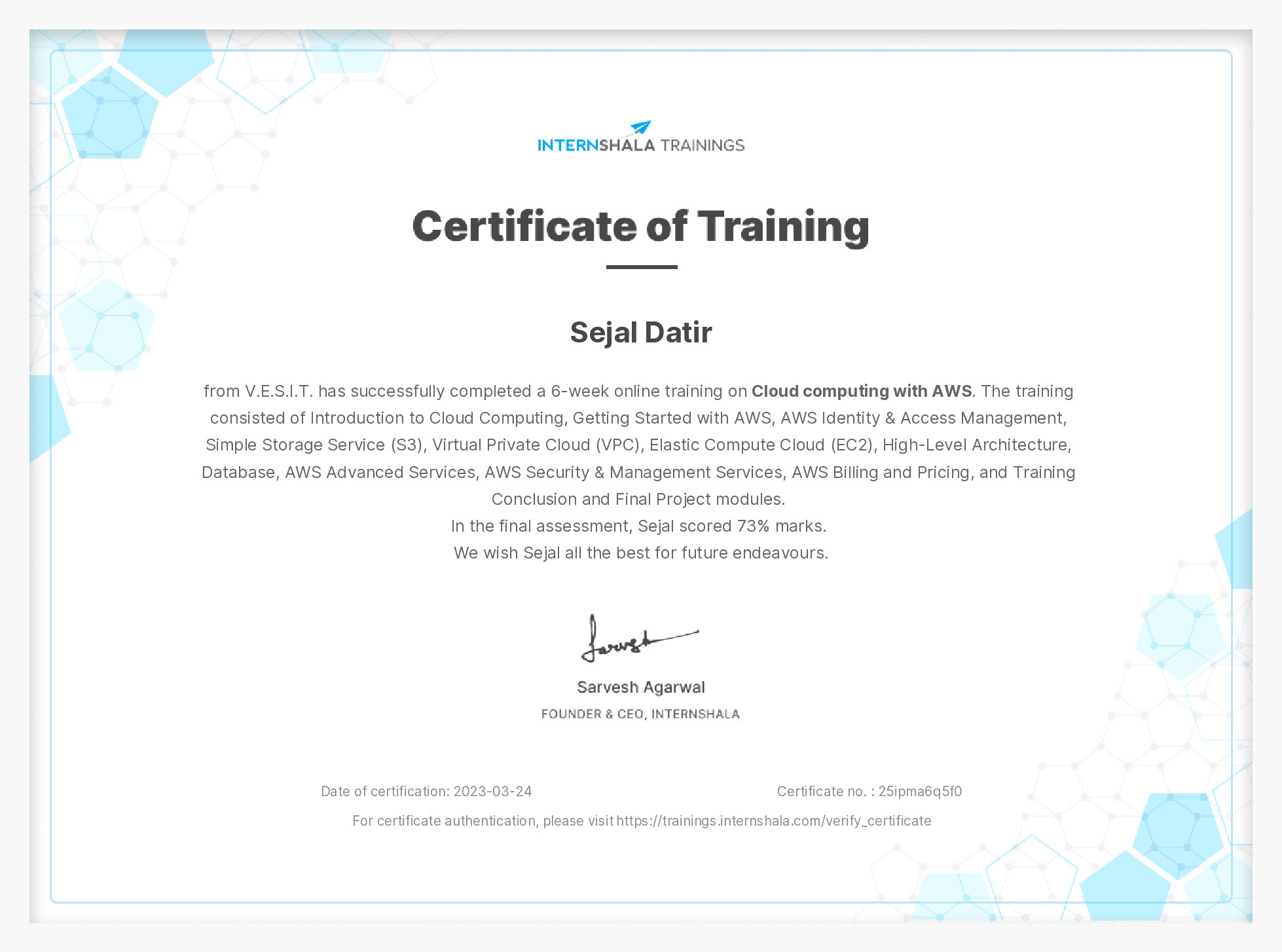 Certificate of completion