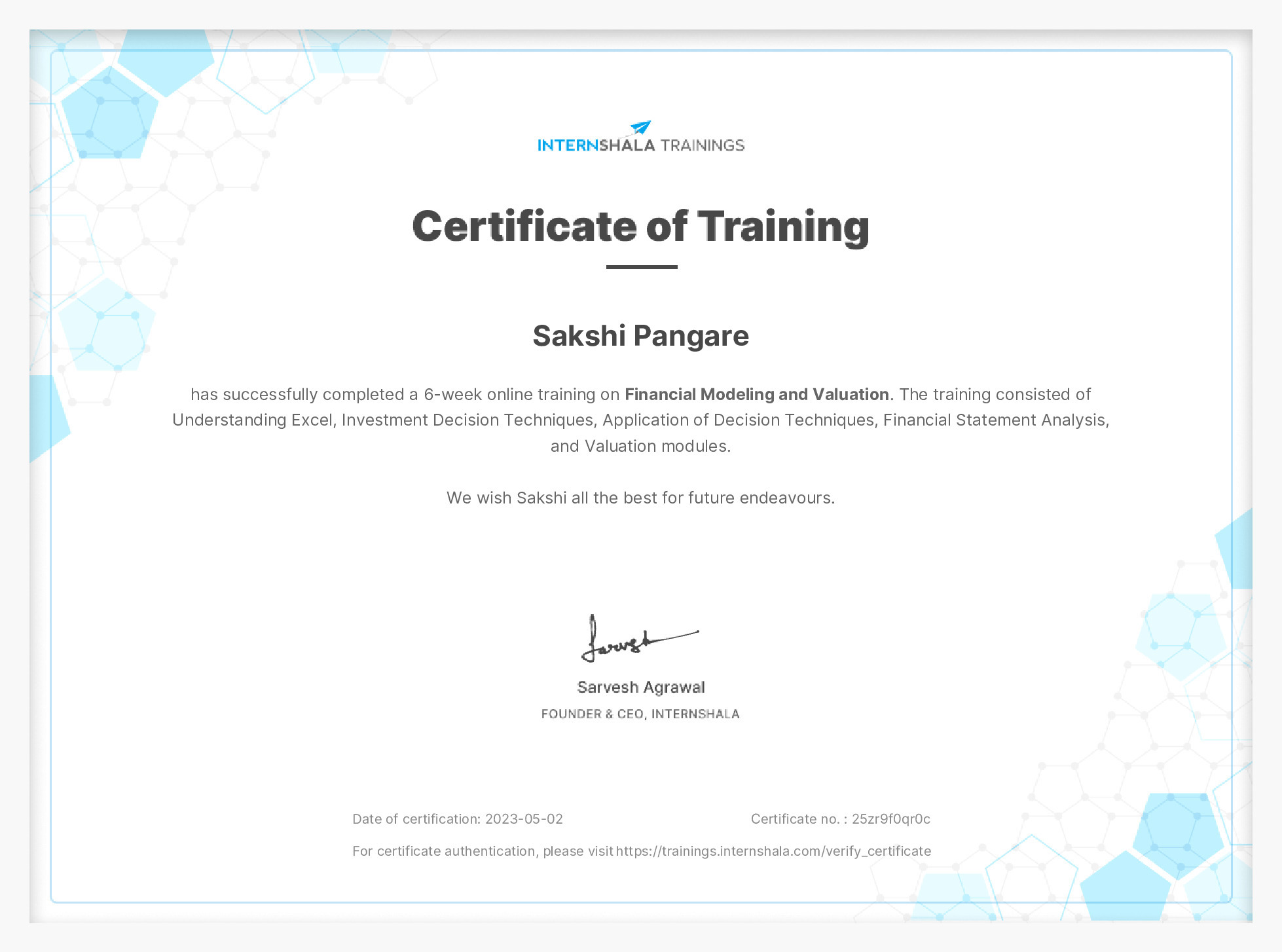 Certificate of completion