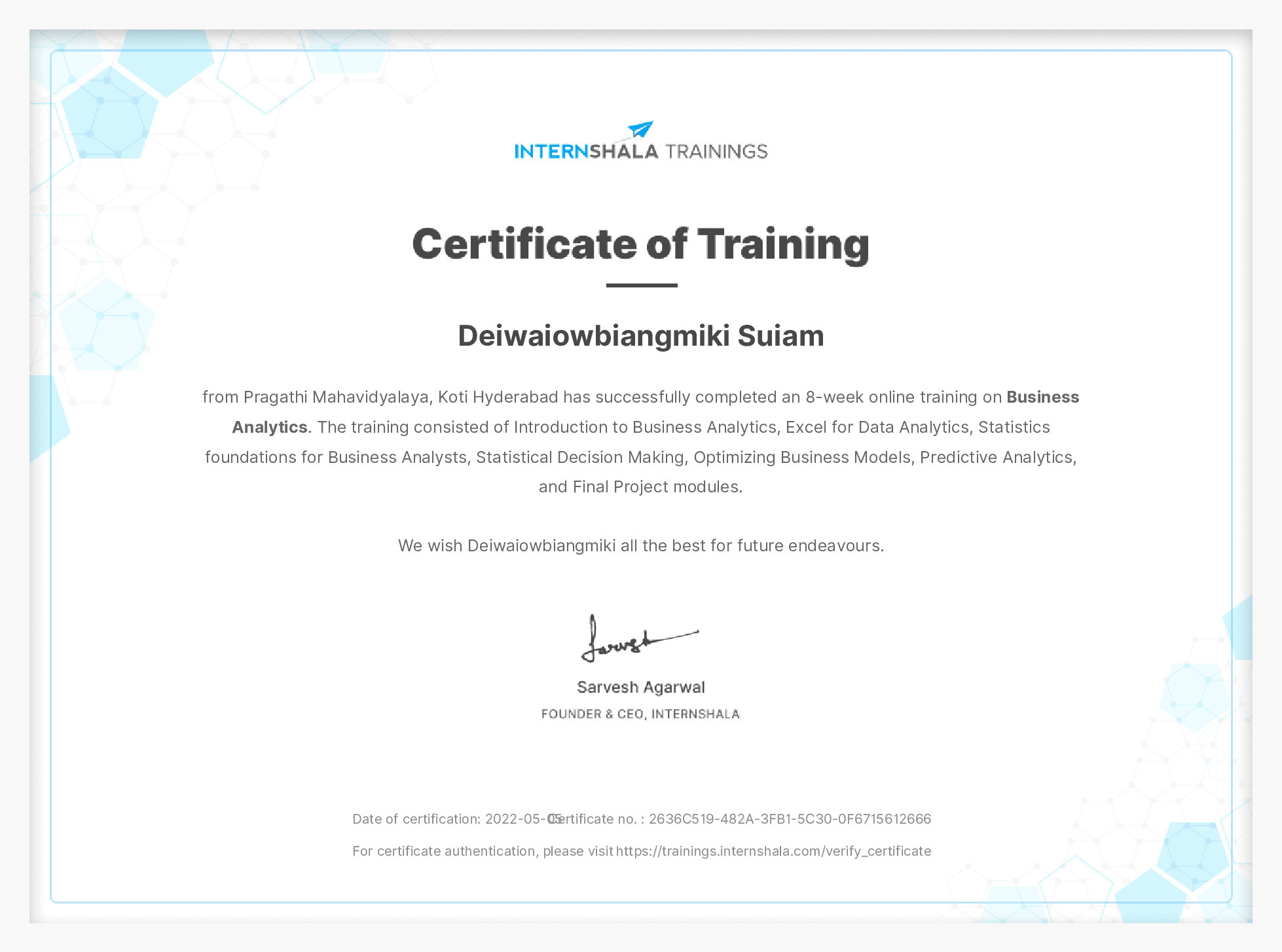 Certificate of completion