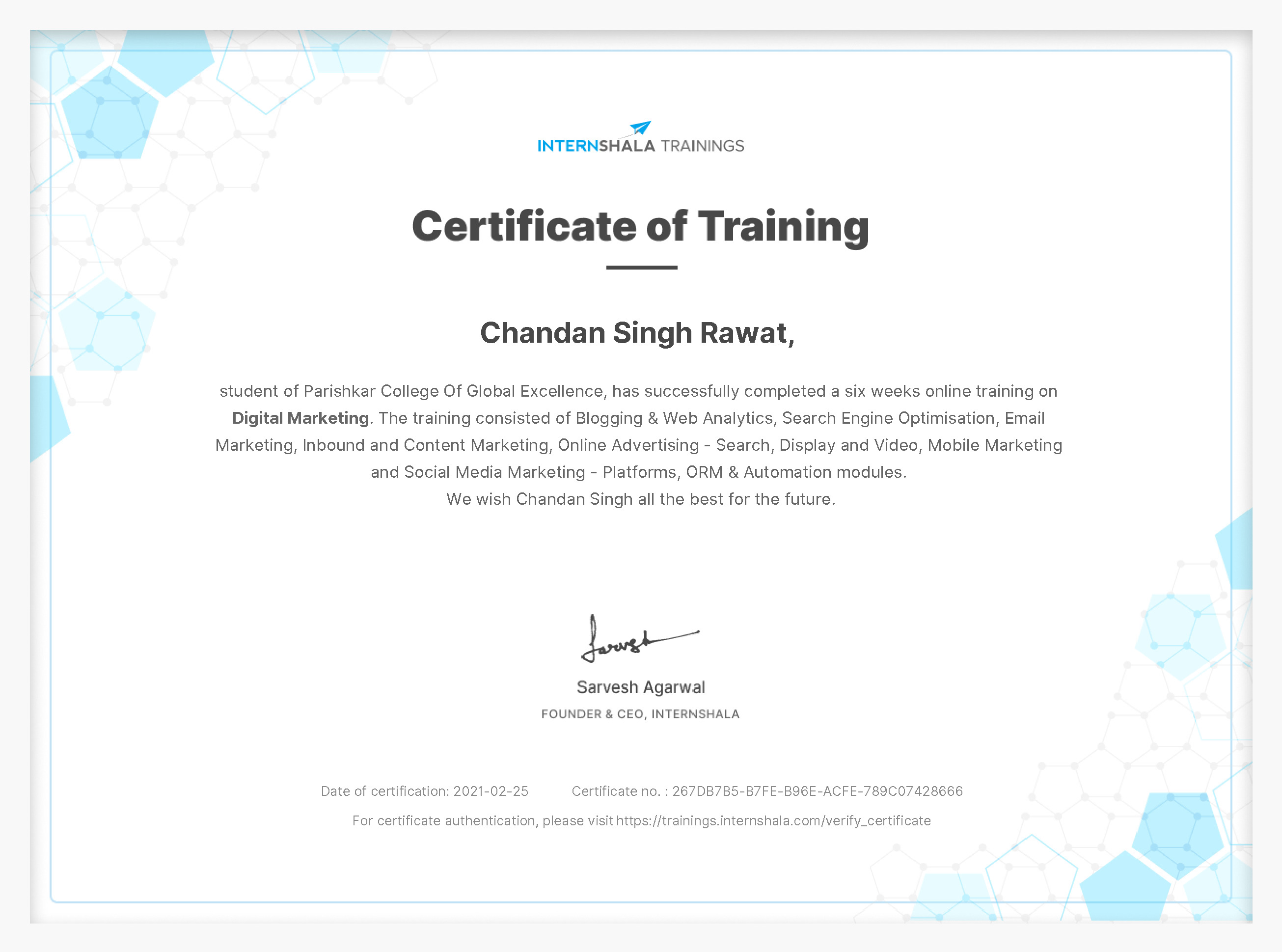 Certificate of completion