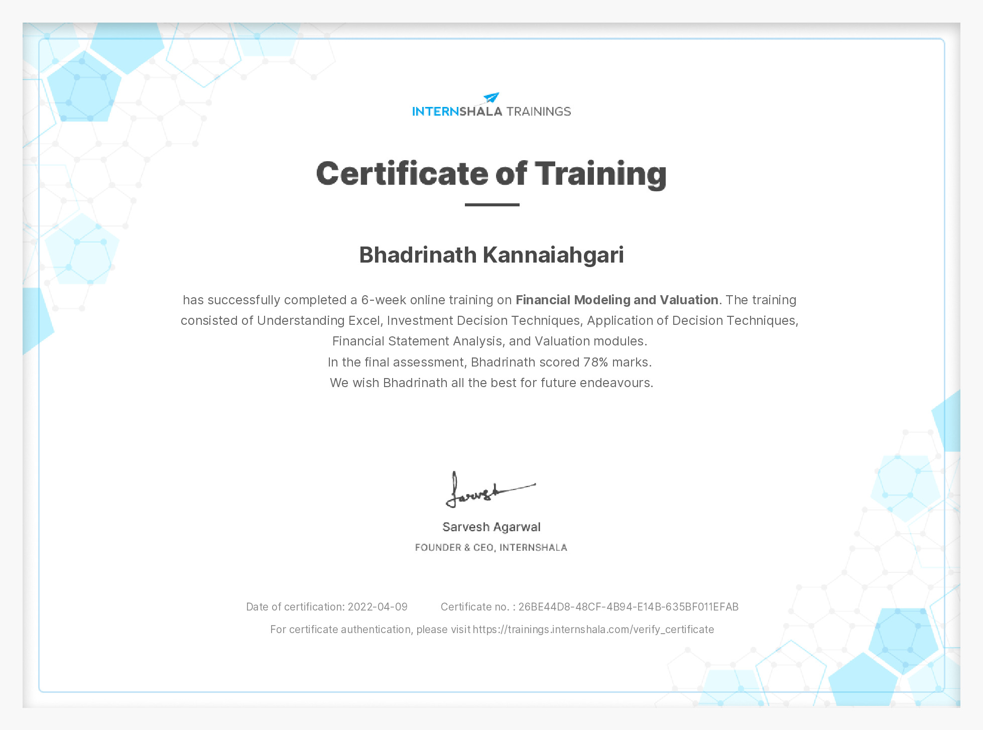 Certificate of completion