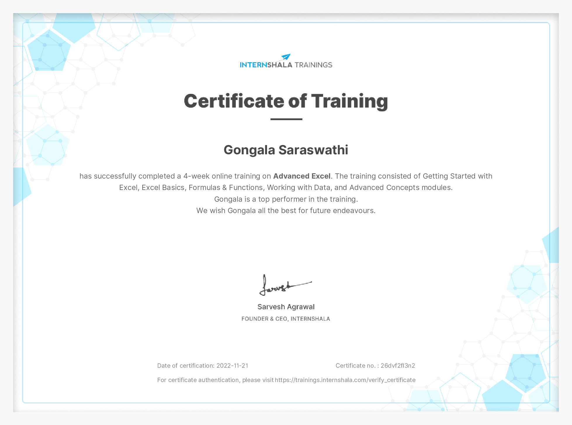 Certificate of completion