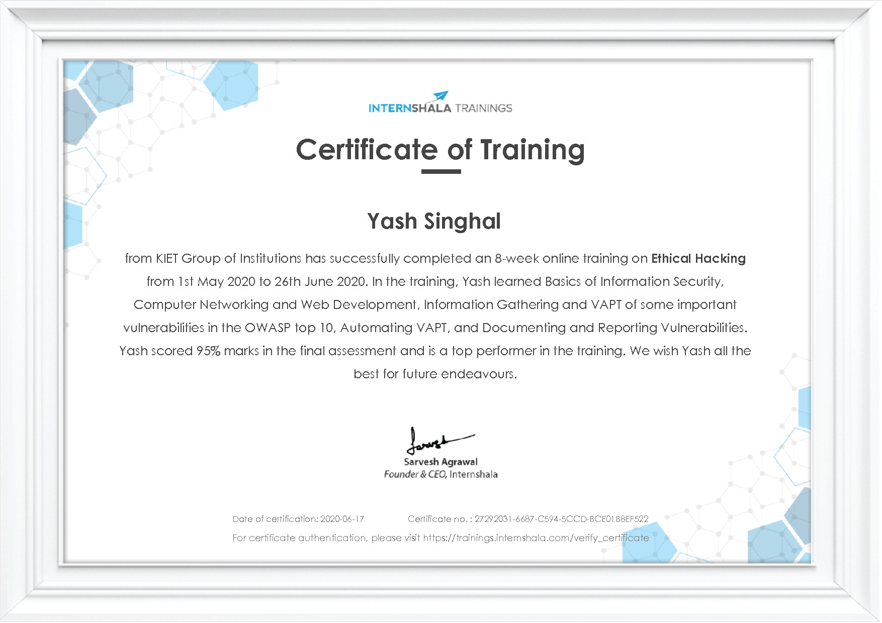 Certificate of completion