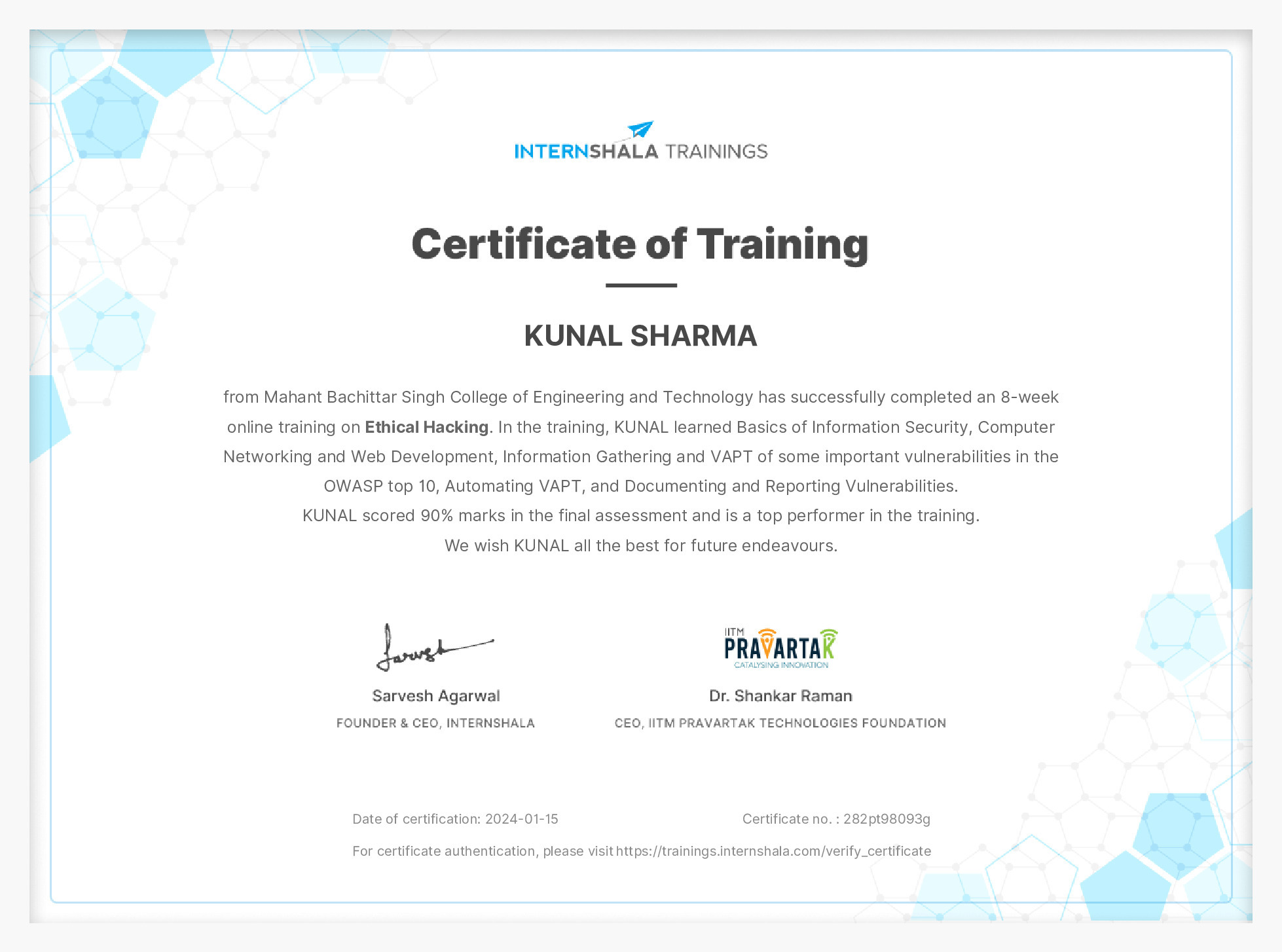 Certificate of completion