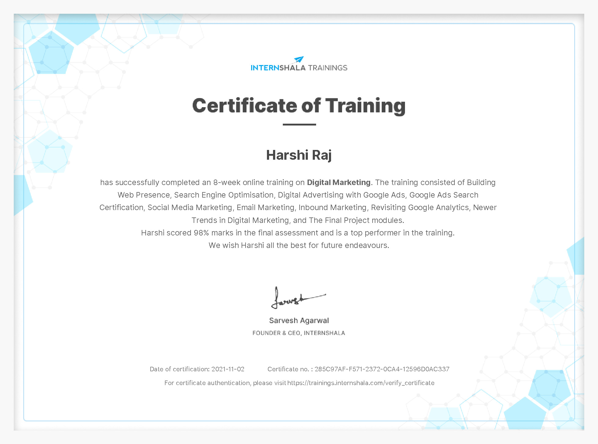 Certificate of completion