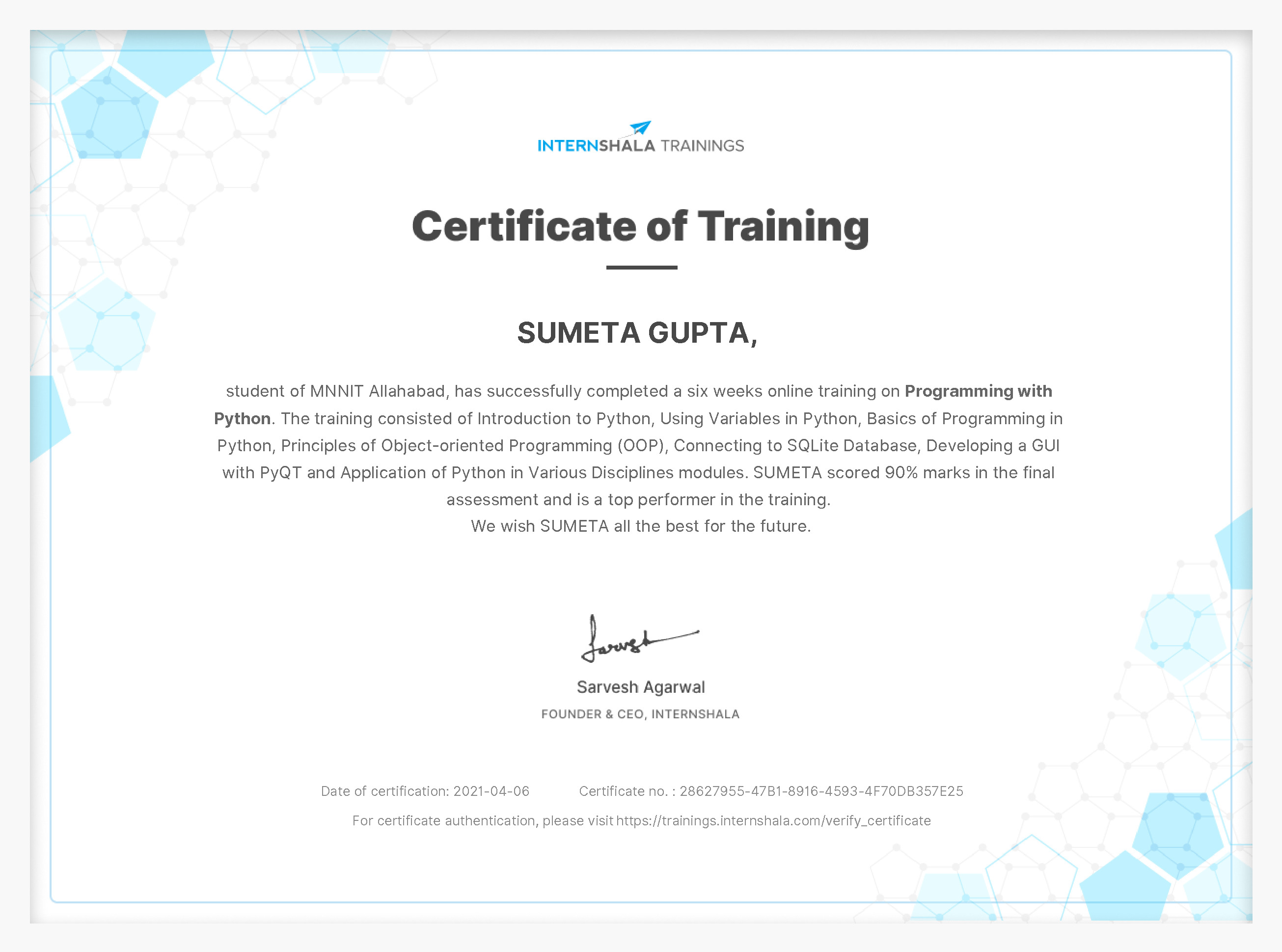 Certificate of completion