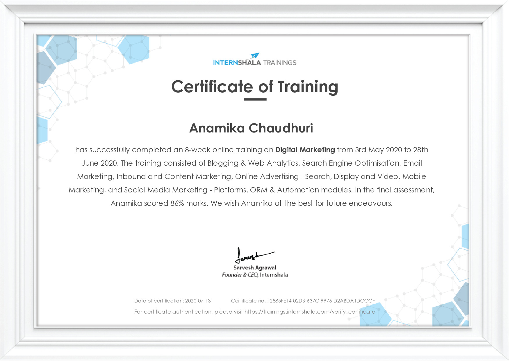 Certificate of completion