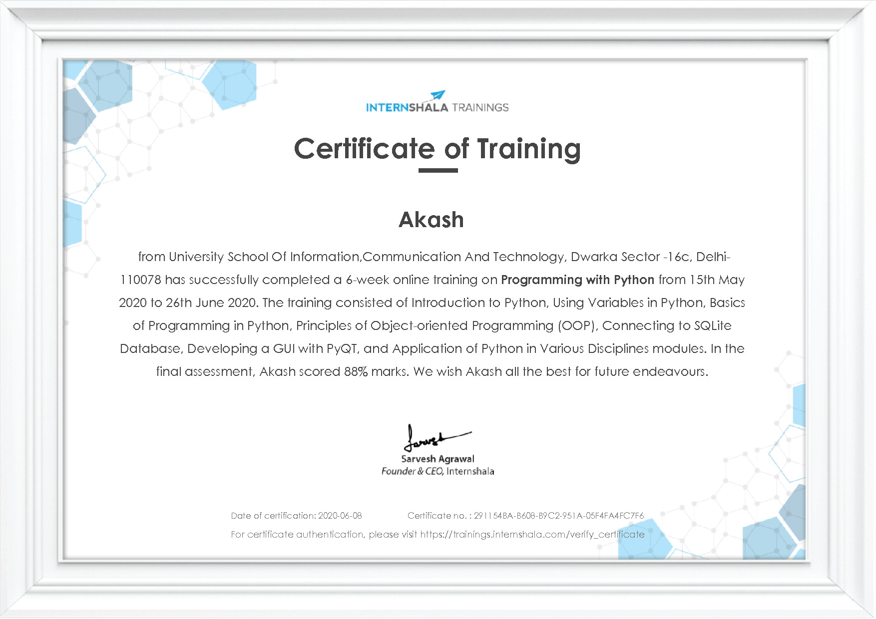 Certificate of completion