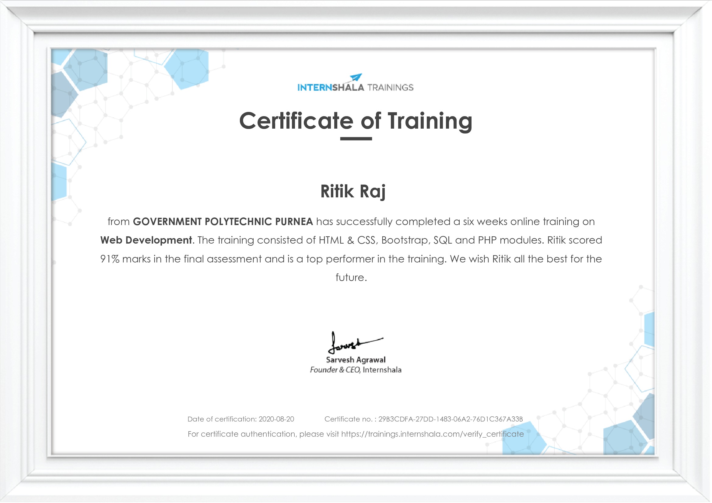 Certificate of completion