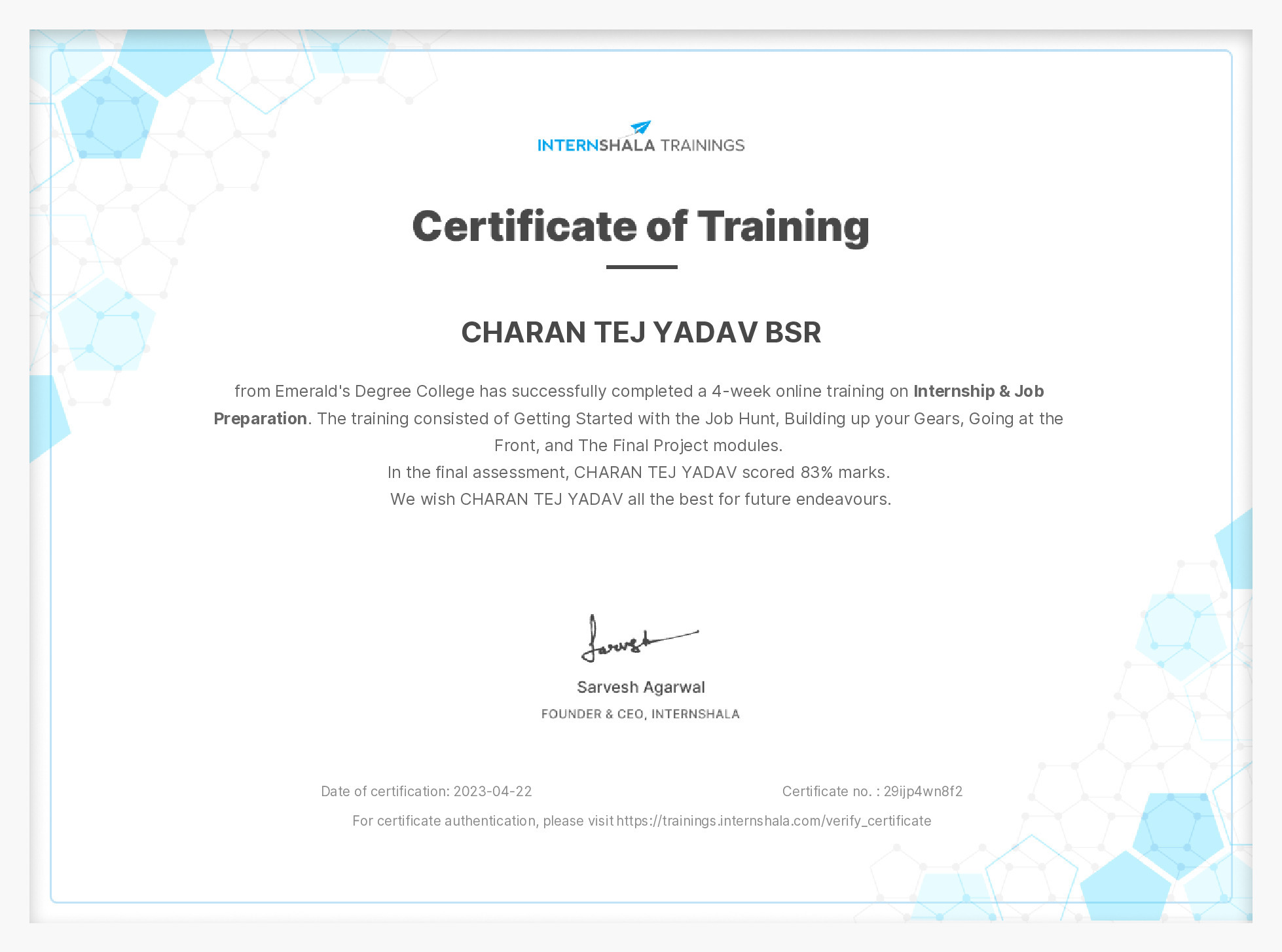 Certificate of completion