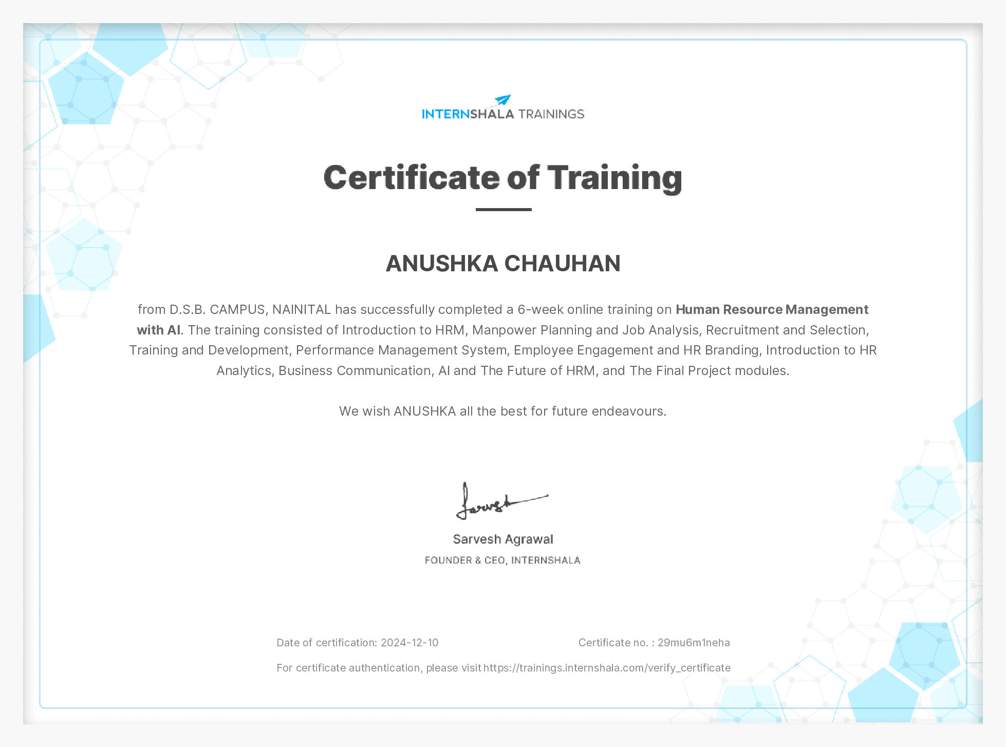 Certificate of completion