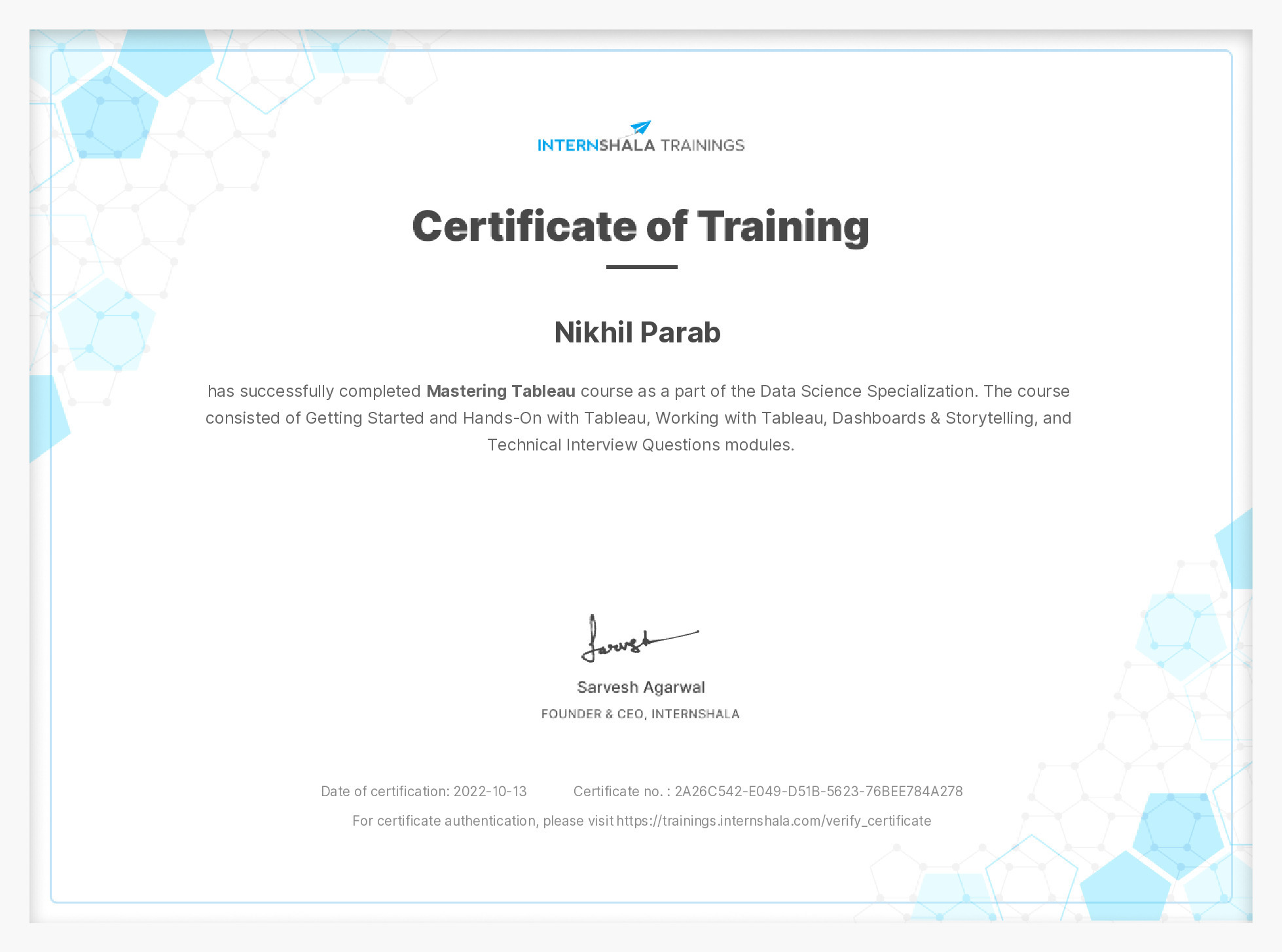 Certificate of completion