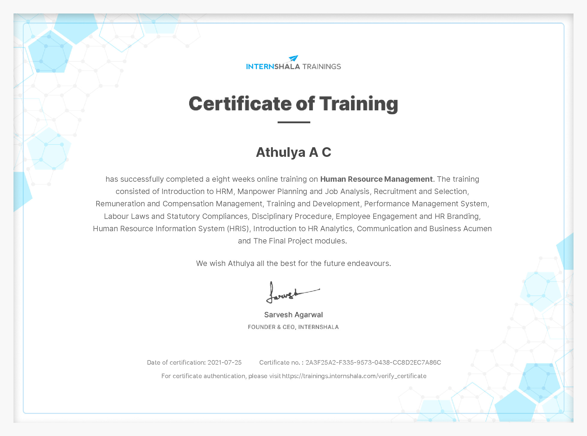 Certificate of completion