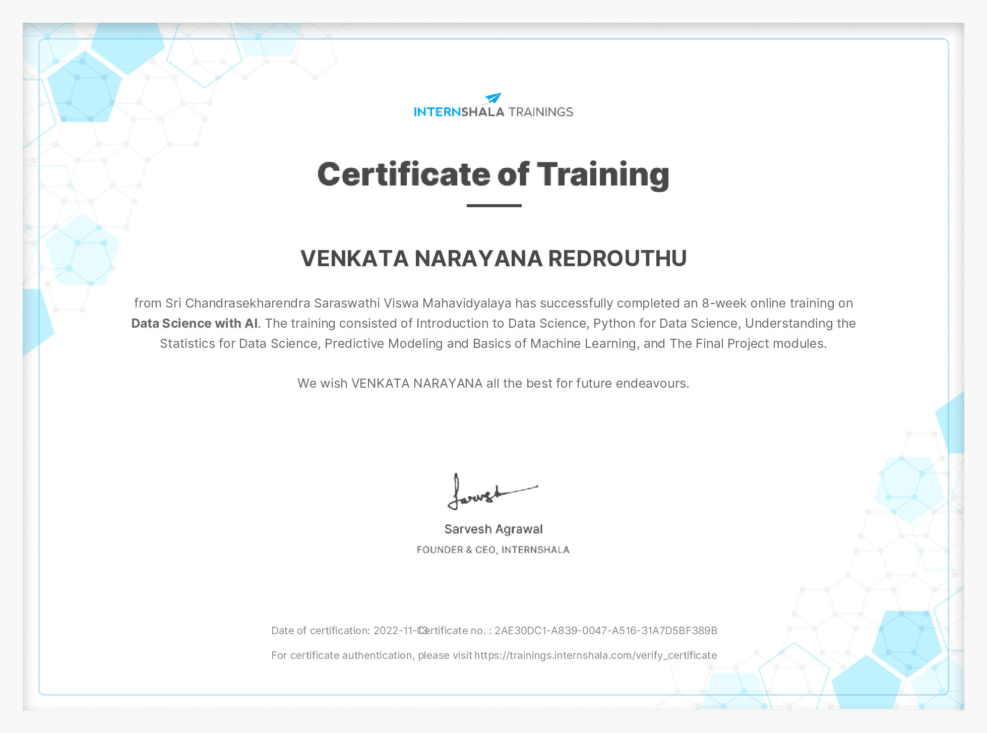 Certificate of completion