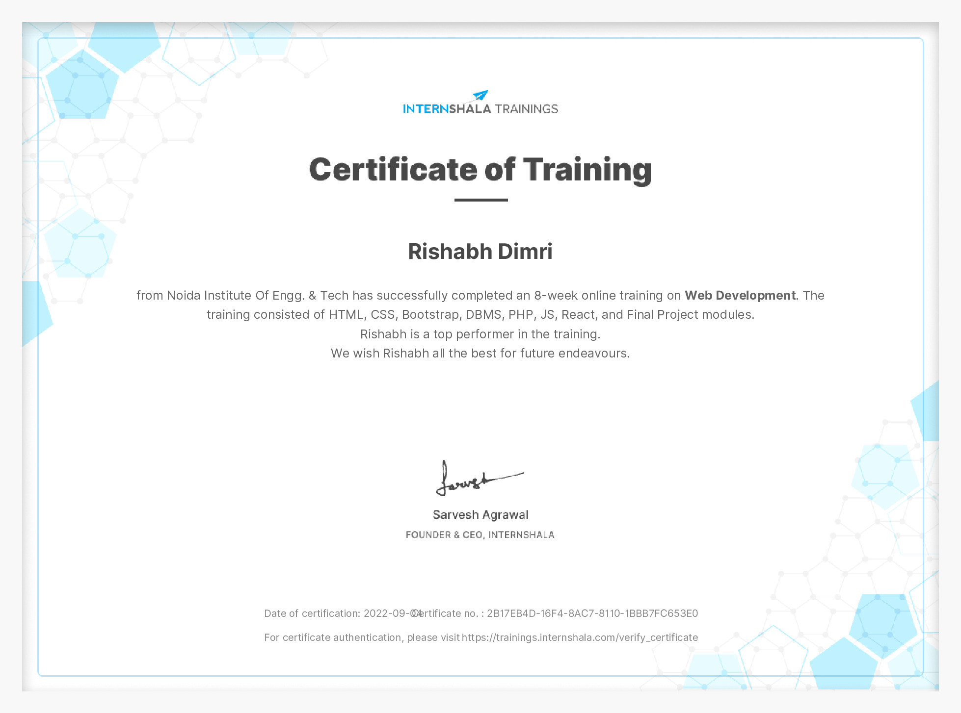 Certificate of completion