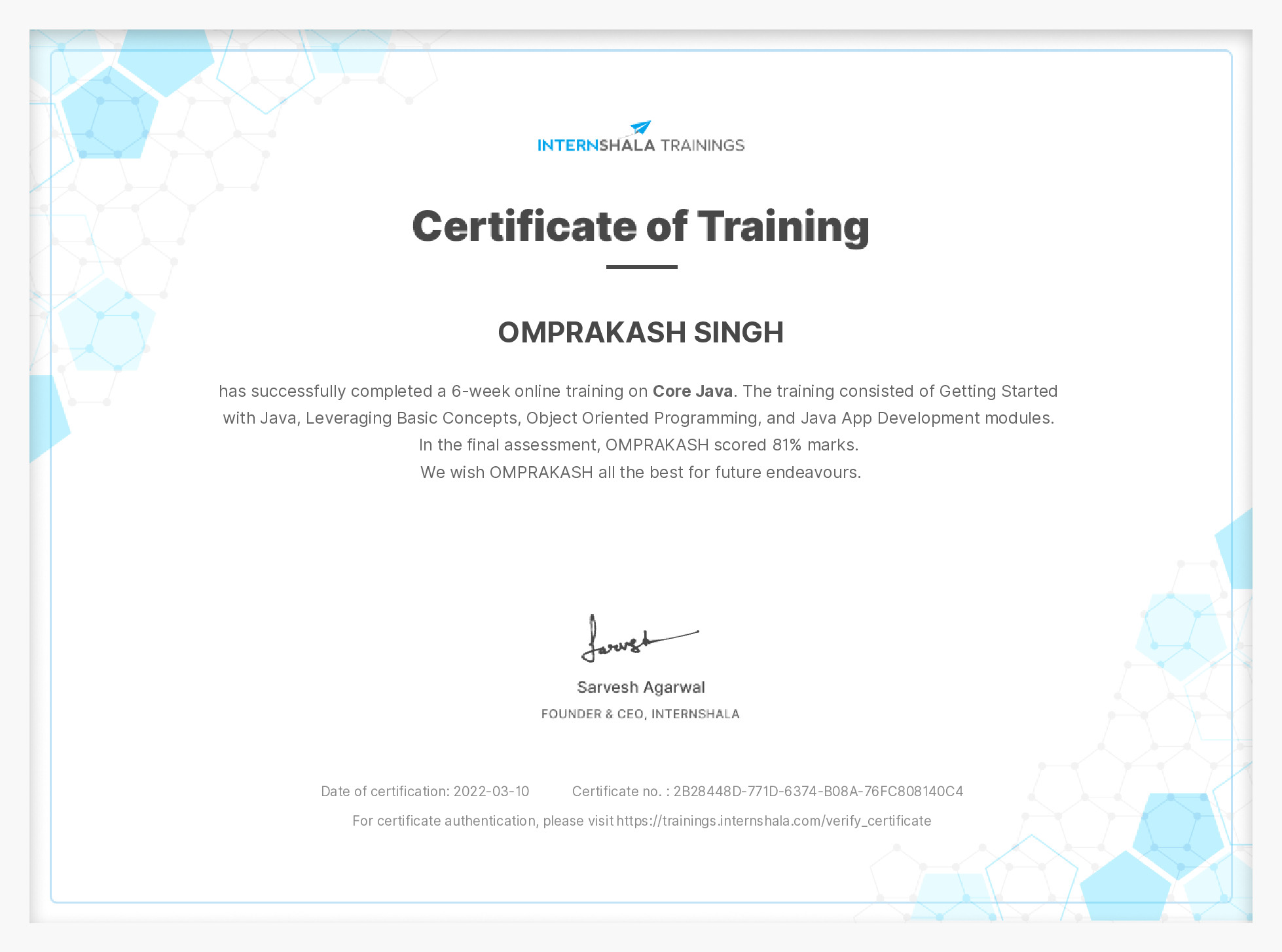Certificate of completion