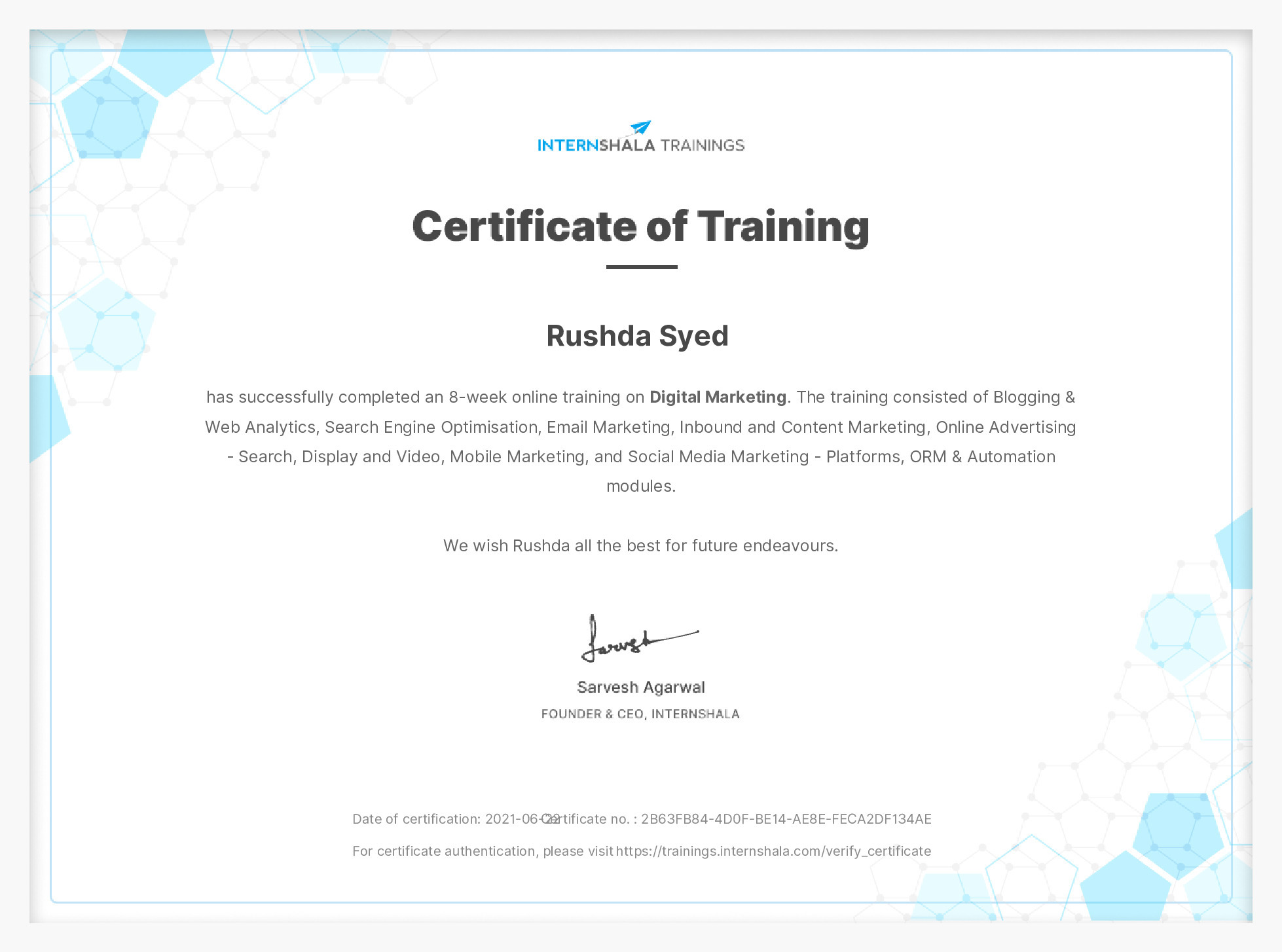 Certificate of completion