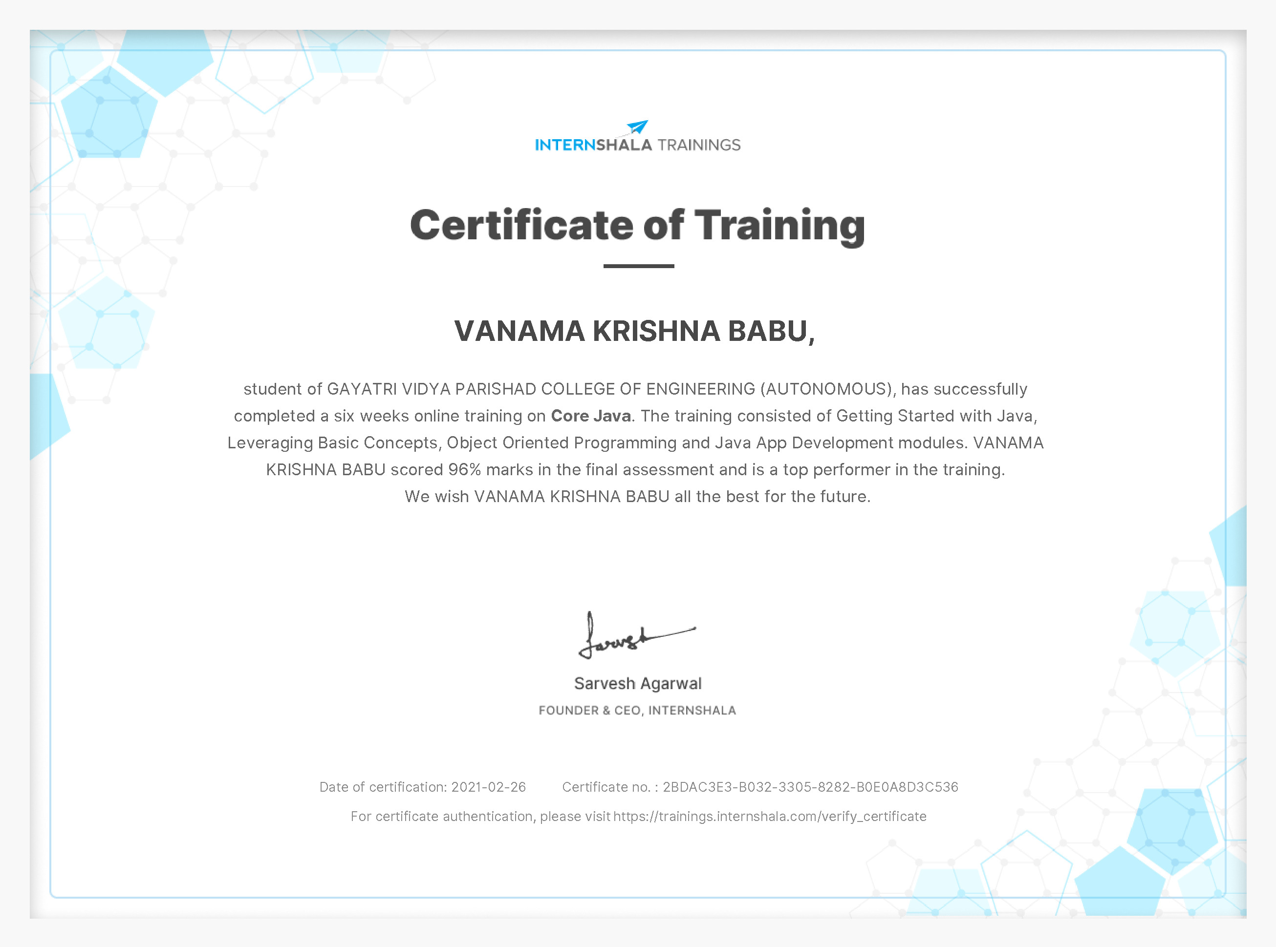Certificate of completion