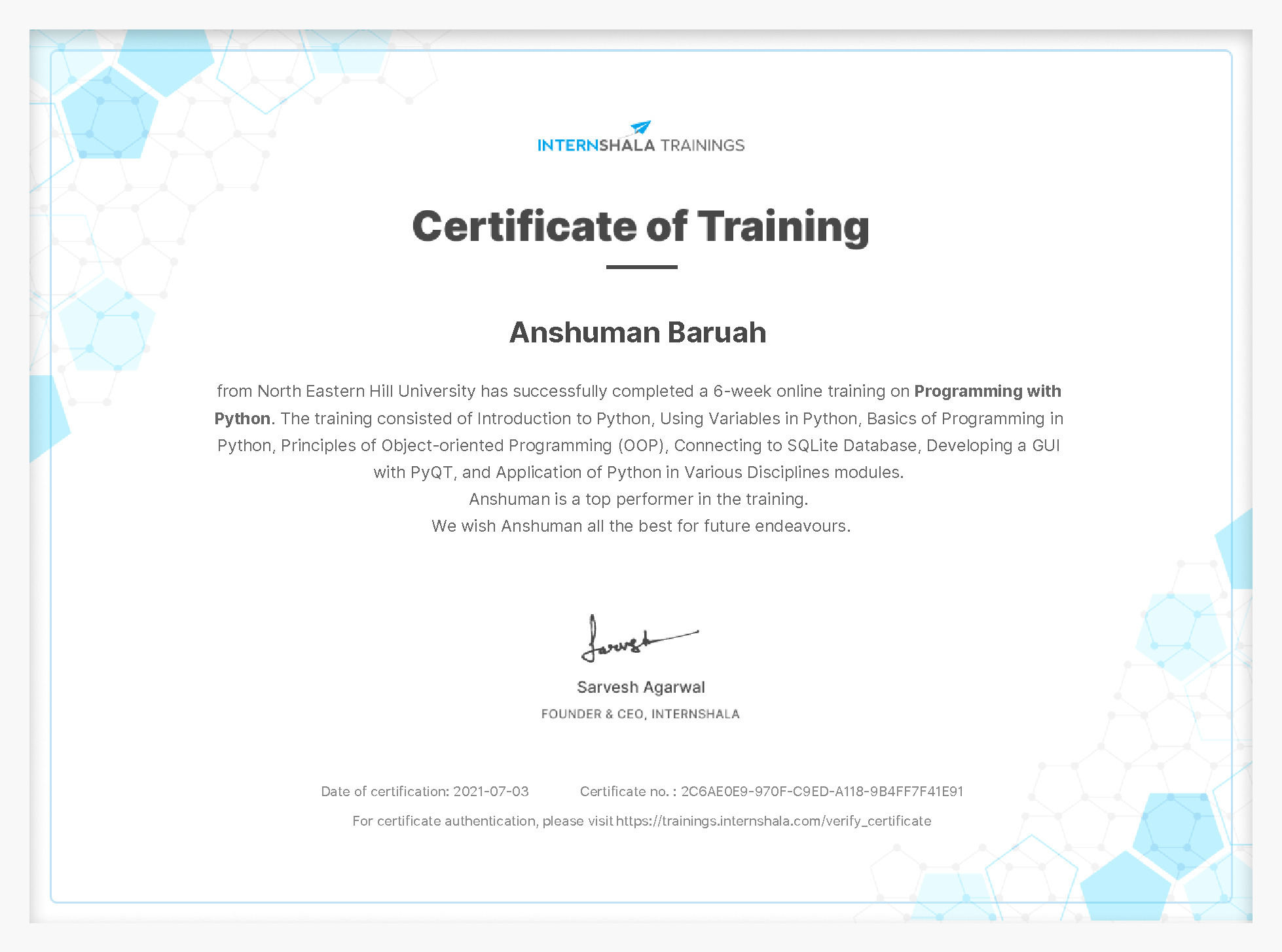 Certificate of completion