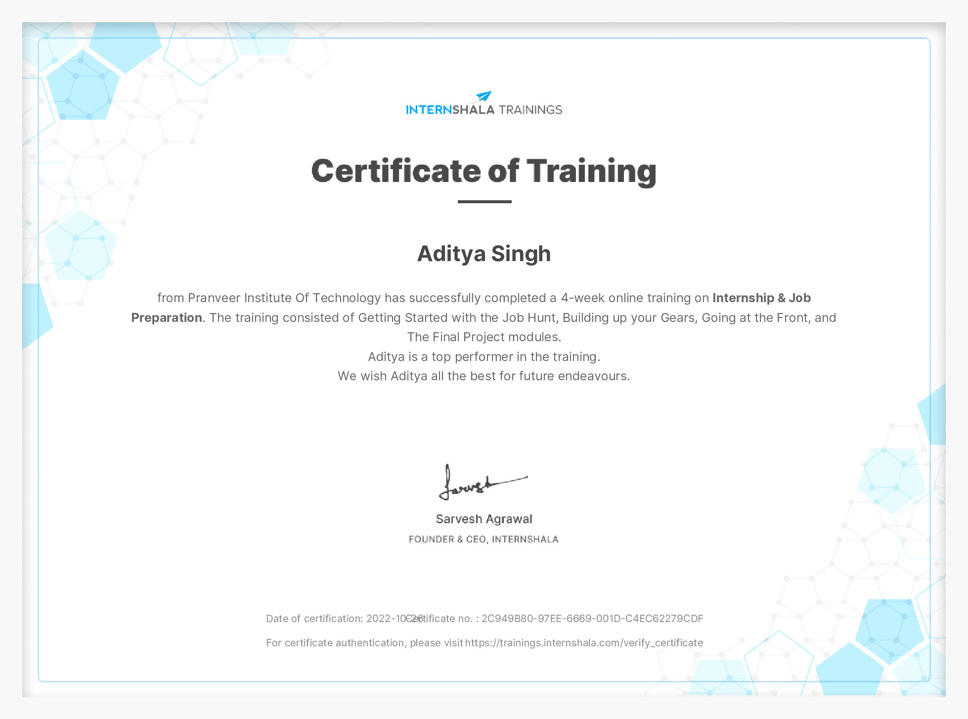Certificate of completion