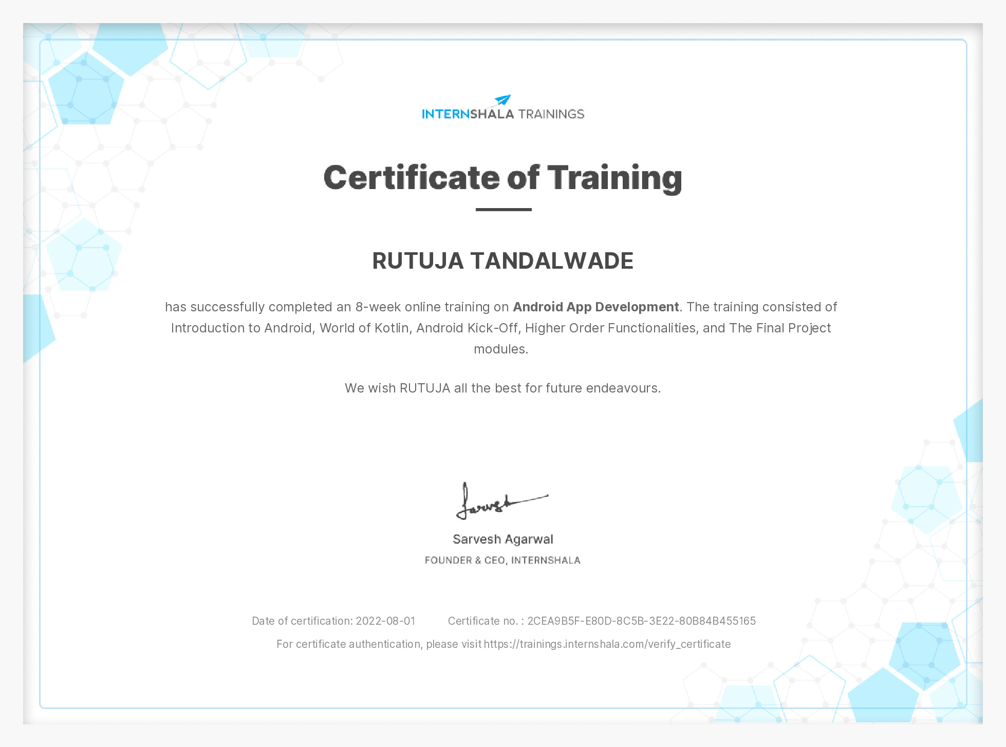 Certificate of completion